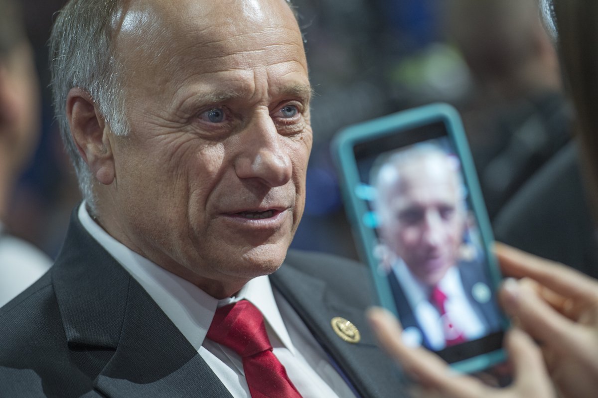 Rep. Steve King, R-Iowa, is interviewed on the floor of the Quicken Loans Arena on first day of the Republican National Convention in Cleveland, Ohio, July 18, 2016. (Tom Williams—CQ-Roll Call,Inc. / Getty Images)