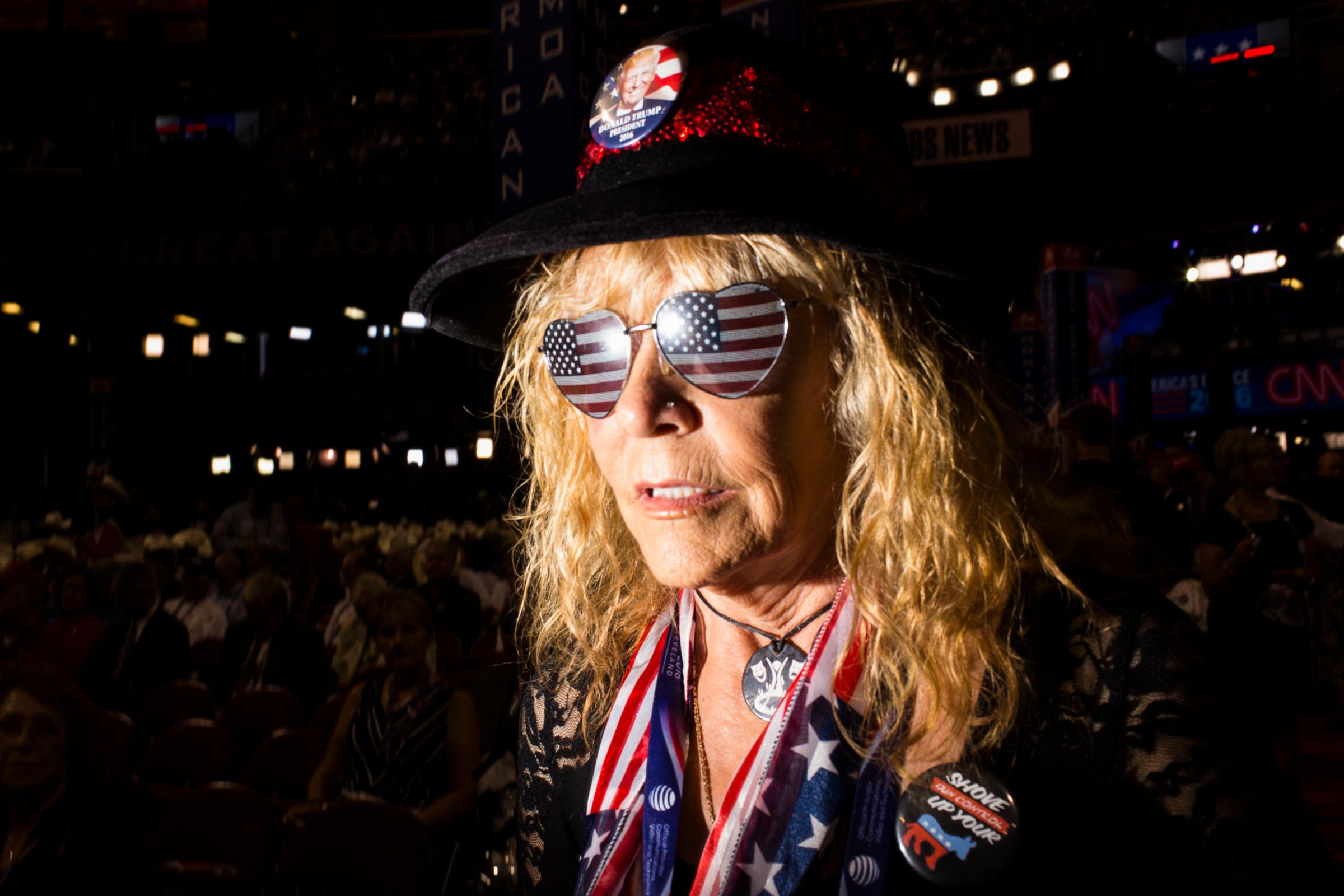 Flags are an essential theme at the 2016 Republican National Convention on Monday, July 18, 2016, in Cleveland.