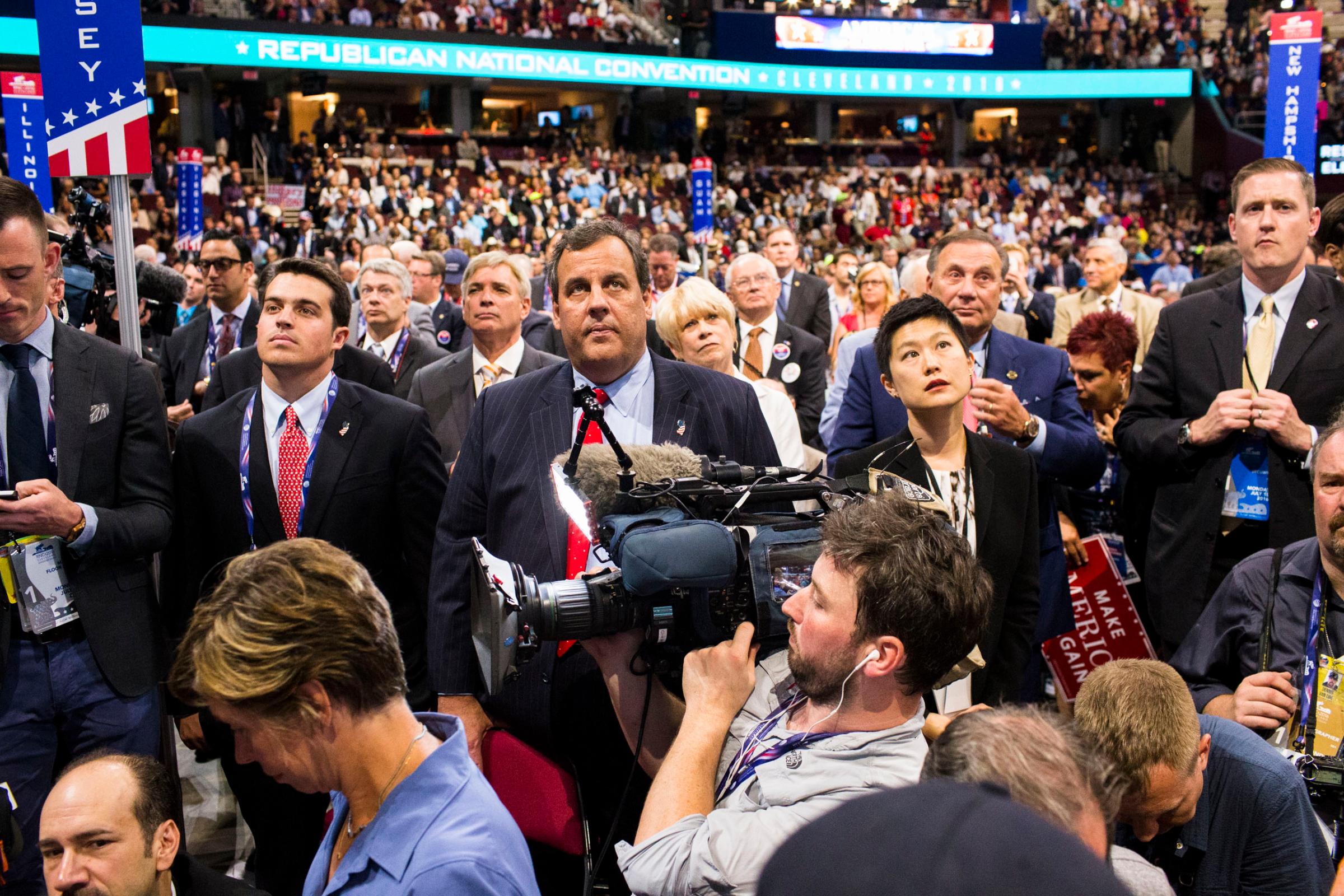 Chris Christie on the floor of the 2016 Republican National Convention on Monday, July 18, 2016, in Cleveland.