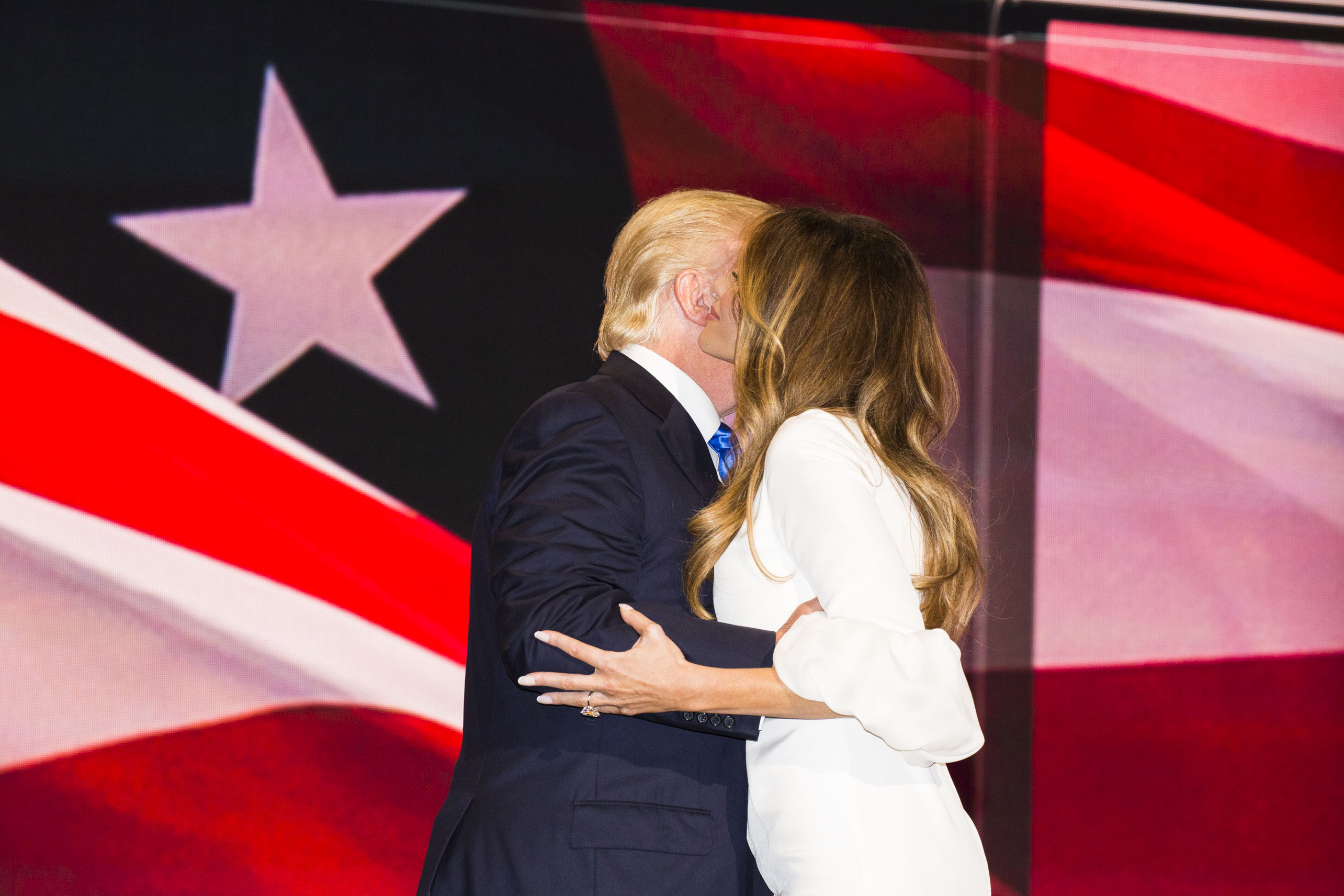 Donald Trump kisses his wife Melania at the 2016 Republican National Convention on Monday, July 18, 2016, in Cleveland. (Landon Nordeman for TIME)