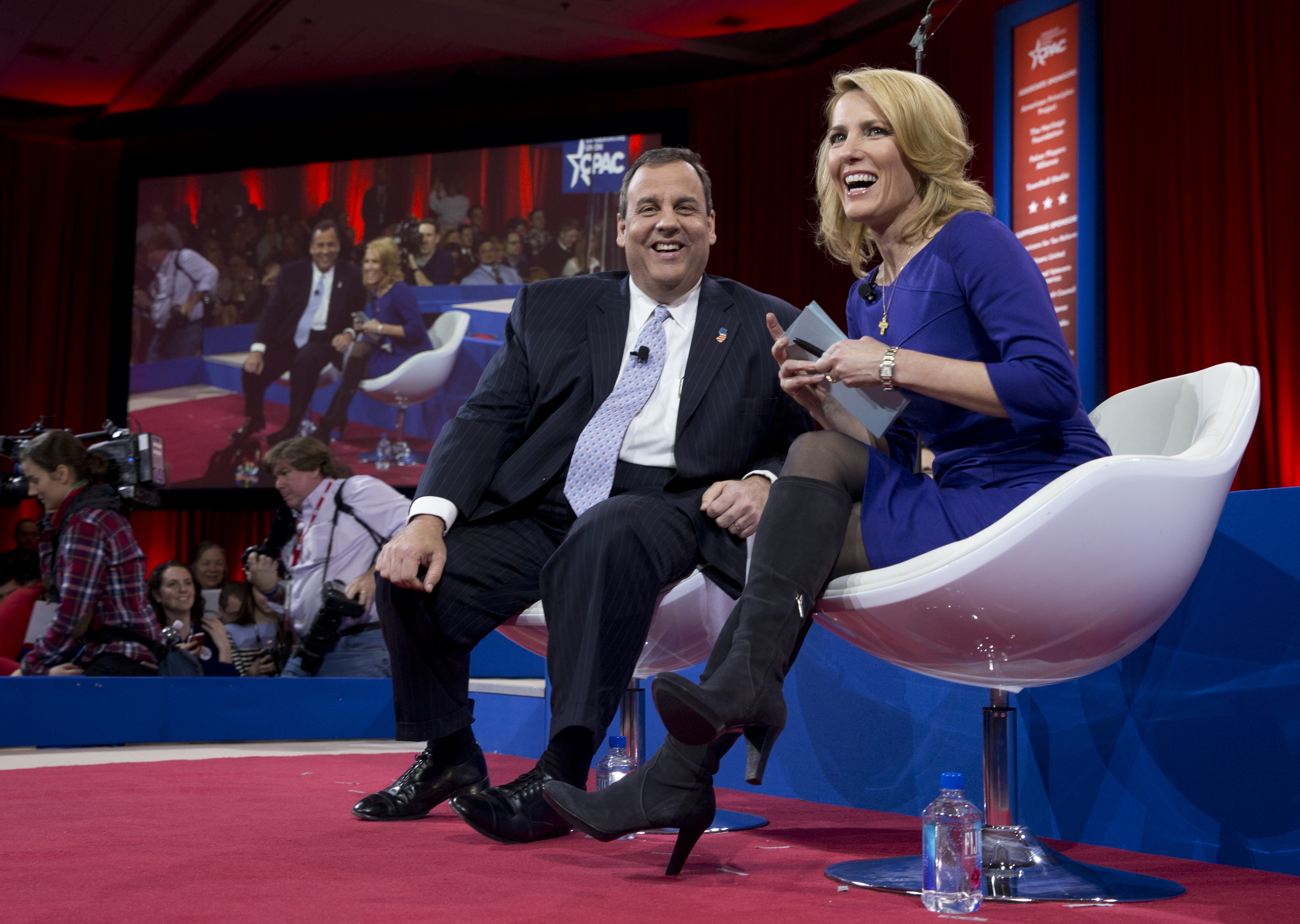 Chris Christie speaks with Laura Ingraham during the Conservative Political Action Conference in National Harbor, Md., on Feb. 26, 2015. (Carolyn Kaster&mdash;AP)