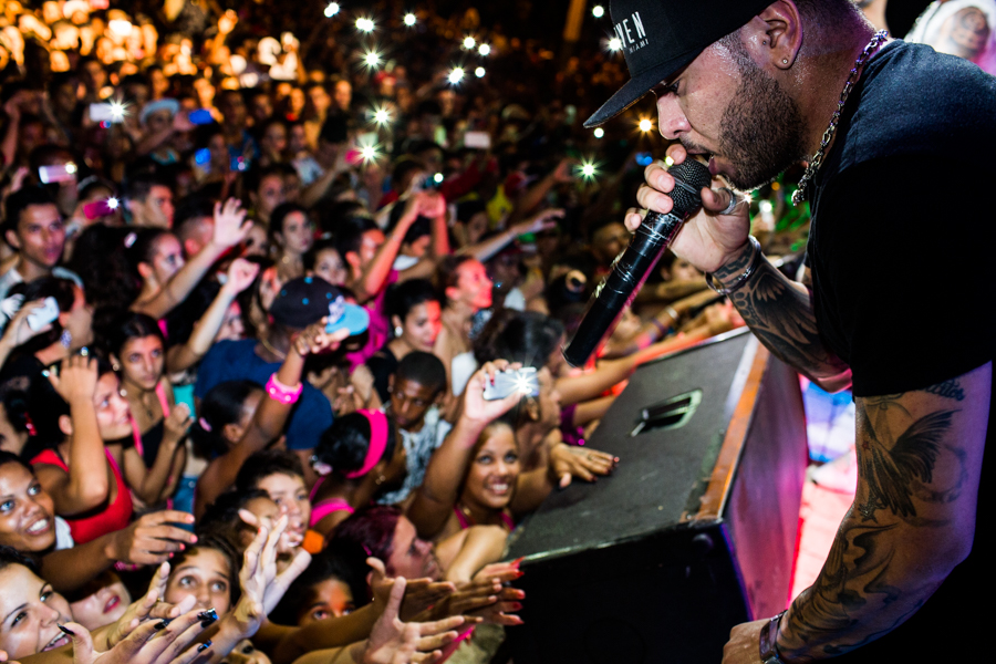 Reggaeton singer El Chacal sings at a county fair in the Ciego de Avila province on Oct. 11, 2015. He has become infamous in Cuba, known for his lewd behavior onstage, Poole said.