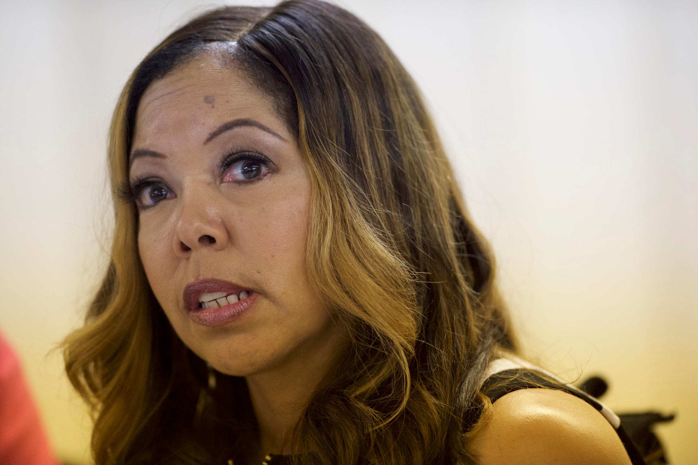 Lucy McBath, mother of Jordan Davis, who was killed by a man who claimed self-defense but was later found guilty of murder, speaks during a Hillary Clinton for South Carolina "Breaking Down Barriers" forum on Feb. 22, 2016.