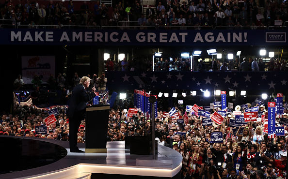 CLEVELAND, OH - JULY 21:  on the fourth day of the Republican National Convention on July 21, 2016 at the Quicken Loans Arena in Cleveland, Ohio. Republican presidential candidate Donald Trump received the number of votes needed to secure the party's nomination. An estimated 50,000 people are expected in Cleveland, including hundreds of protesters and members of the media. The four-day Republican National Convention kicked off on July 18. (Photo by Win McNamee/Getty Images)