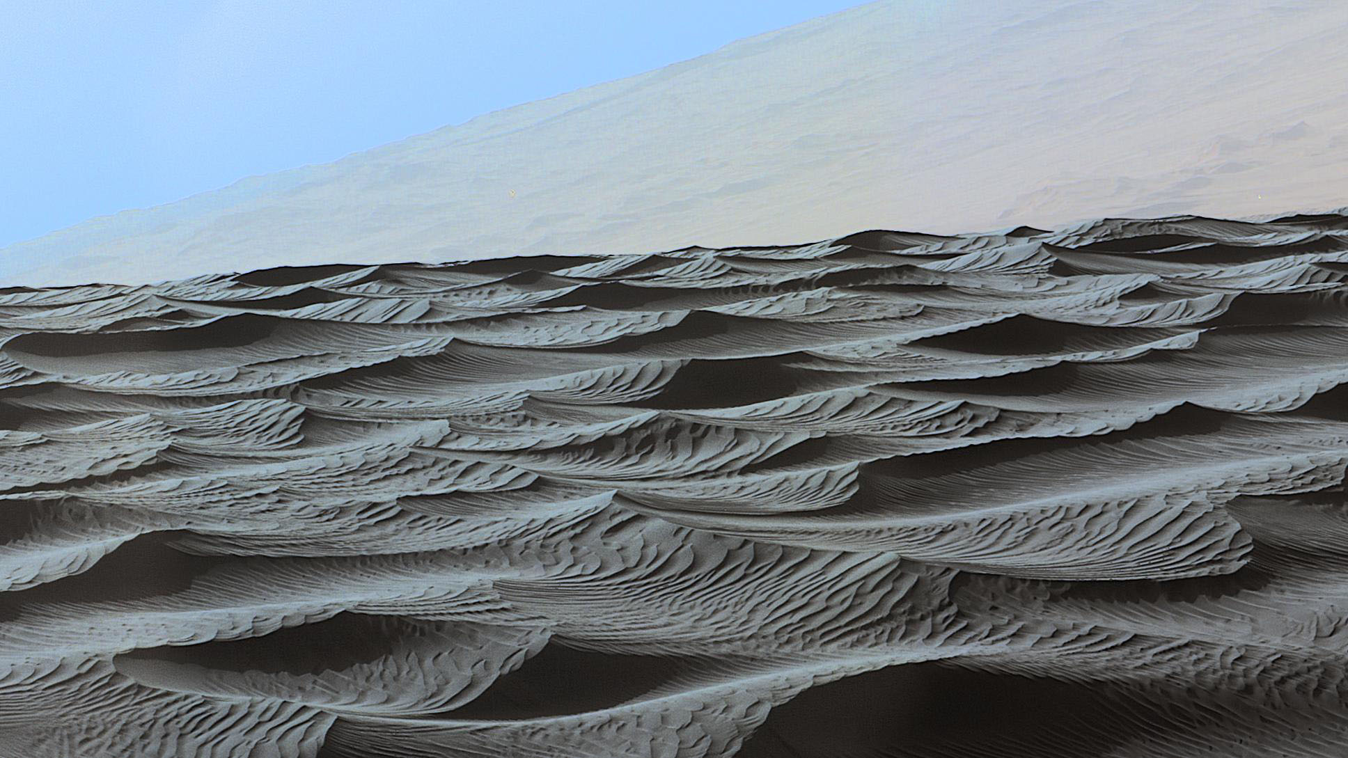 Two sizes of ripples are evident in this view of a top of a Martian sand dune, from NASA's Curiosity Mars rover from Dec. 13, 2015. (NASA/JPL-Caltech/MSSS)