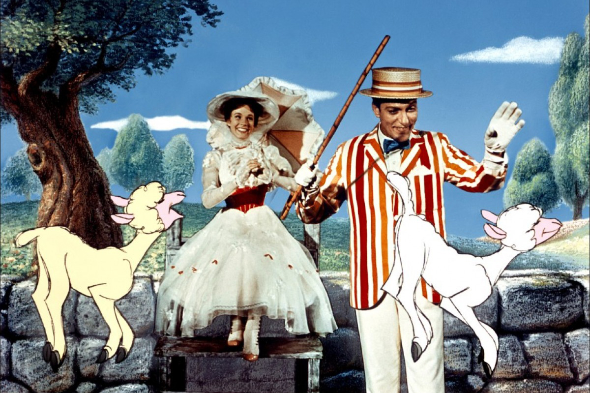 <b>Movie:</b> <i>Mary Poppins</i>, 1964; <b>Play:</b> <i>Mary Poppins</i>, 2004. (Disney)