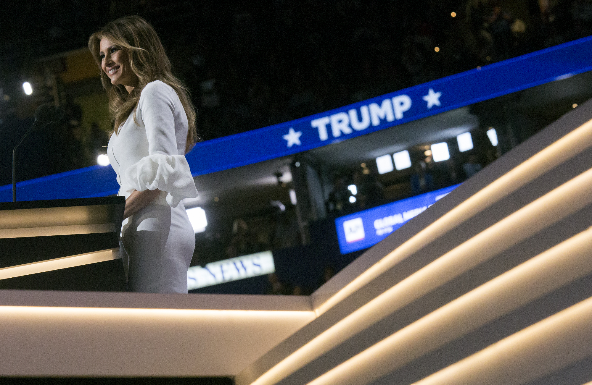 Melania Trump gives a speech at the Republican National Convention in Cleveland, Ohio, on July 18, 2016. (Brian van der Brug—LA Times/Getty Images)