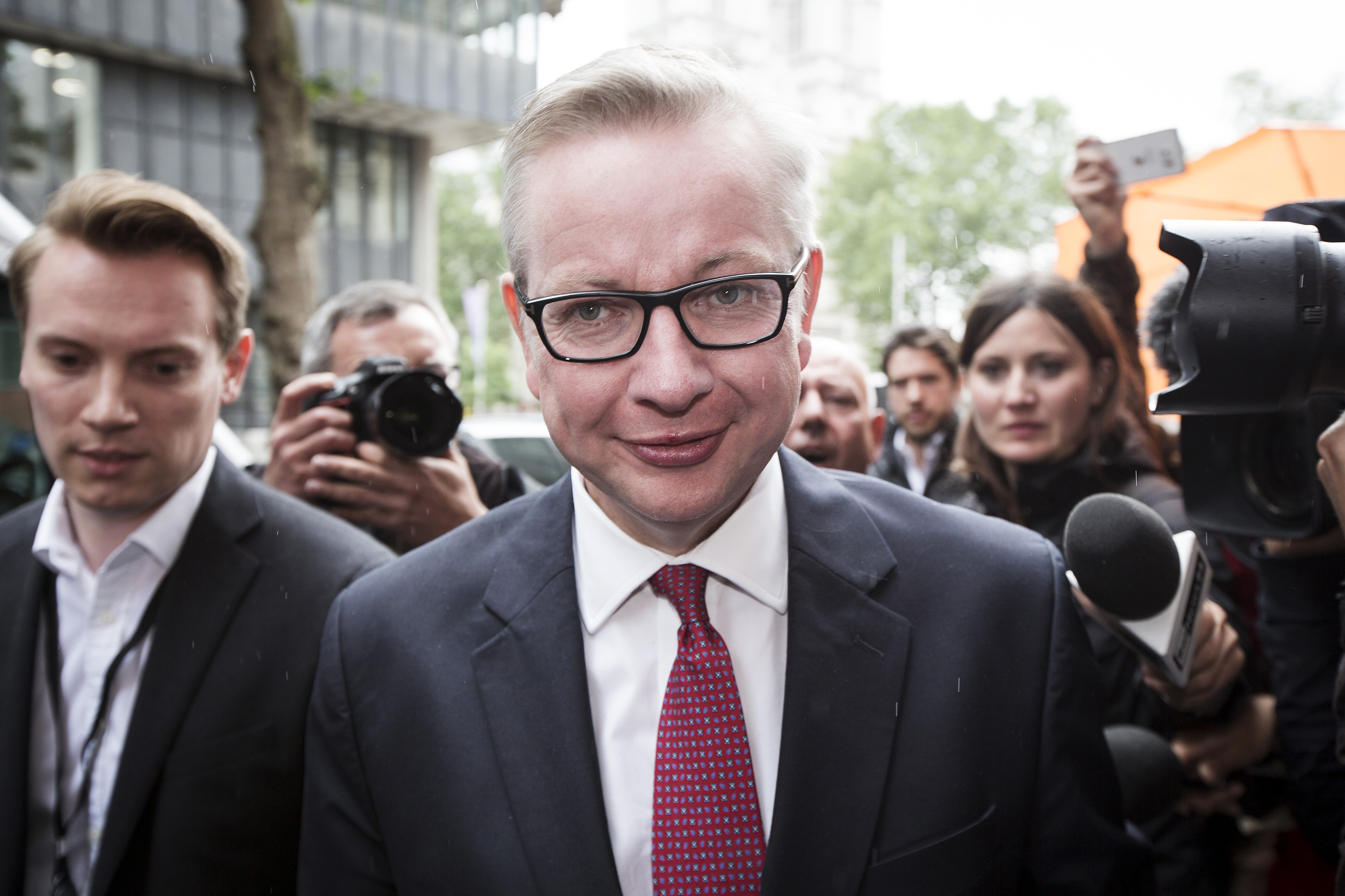 Michael Gove, U.K. justice secretary, looks on as he arrives for a news conference to announce his Conservative party leadership bid in London, U.K., on Friday, July 1, 2016. (Jason Alden—Bloomberg/Getty Images)