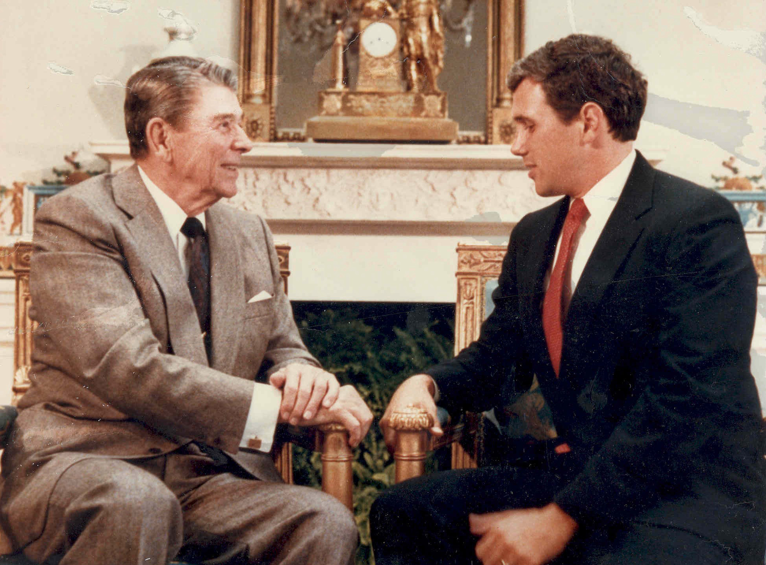 Rep. Mike Pence in the Blue Room meeting former President Ronald Reagan in Aug. 1988.