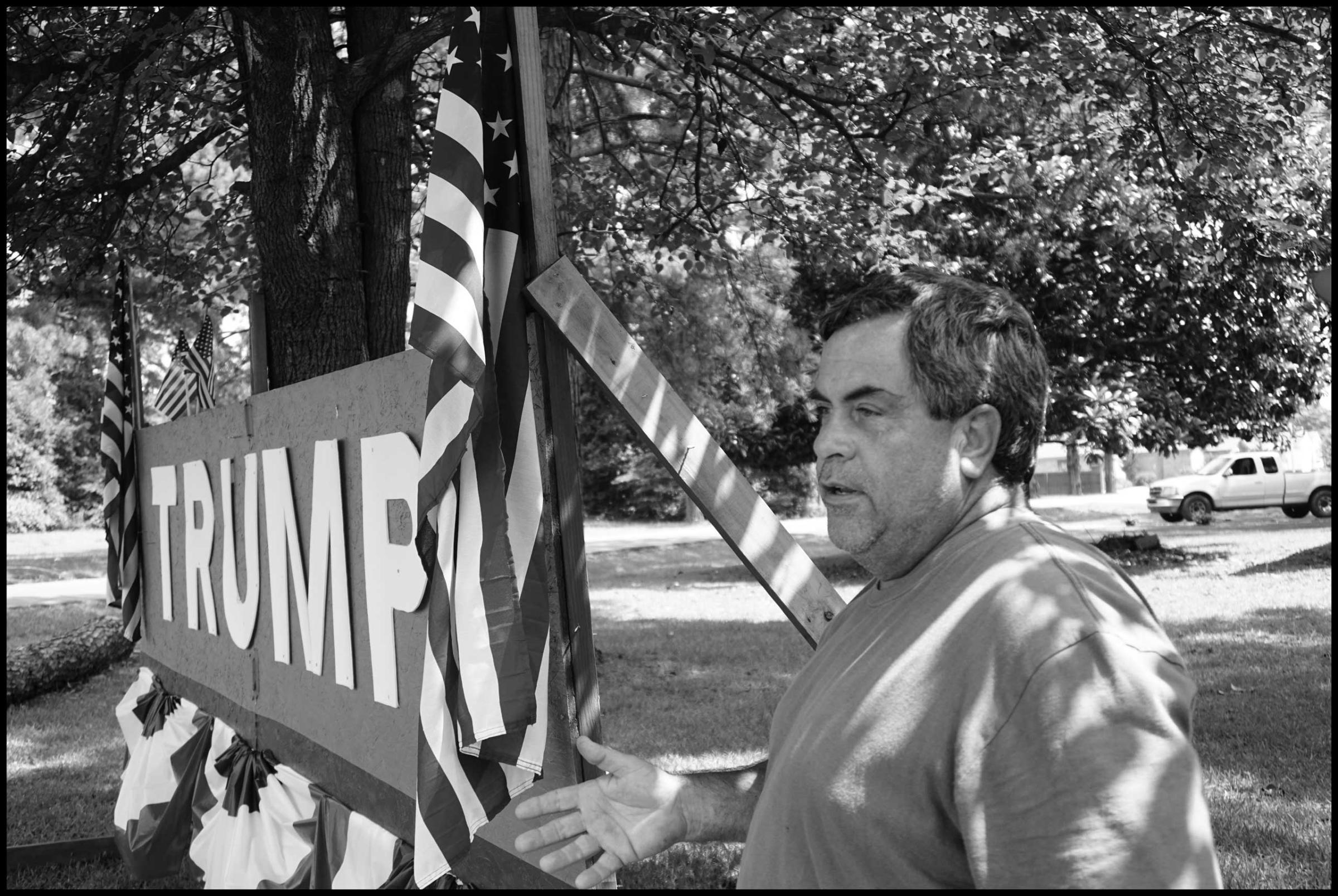 Mark Smith standing in front of his Trump sign. Hope, AR. 2016.