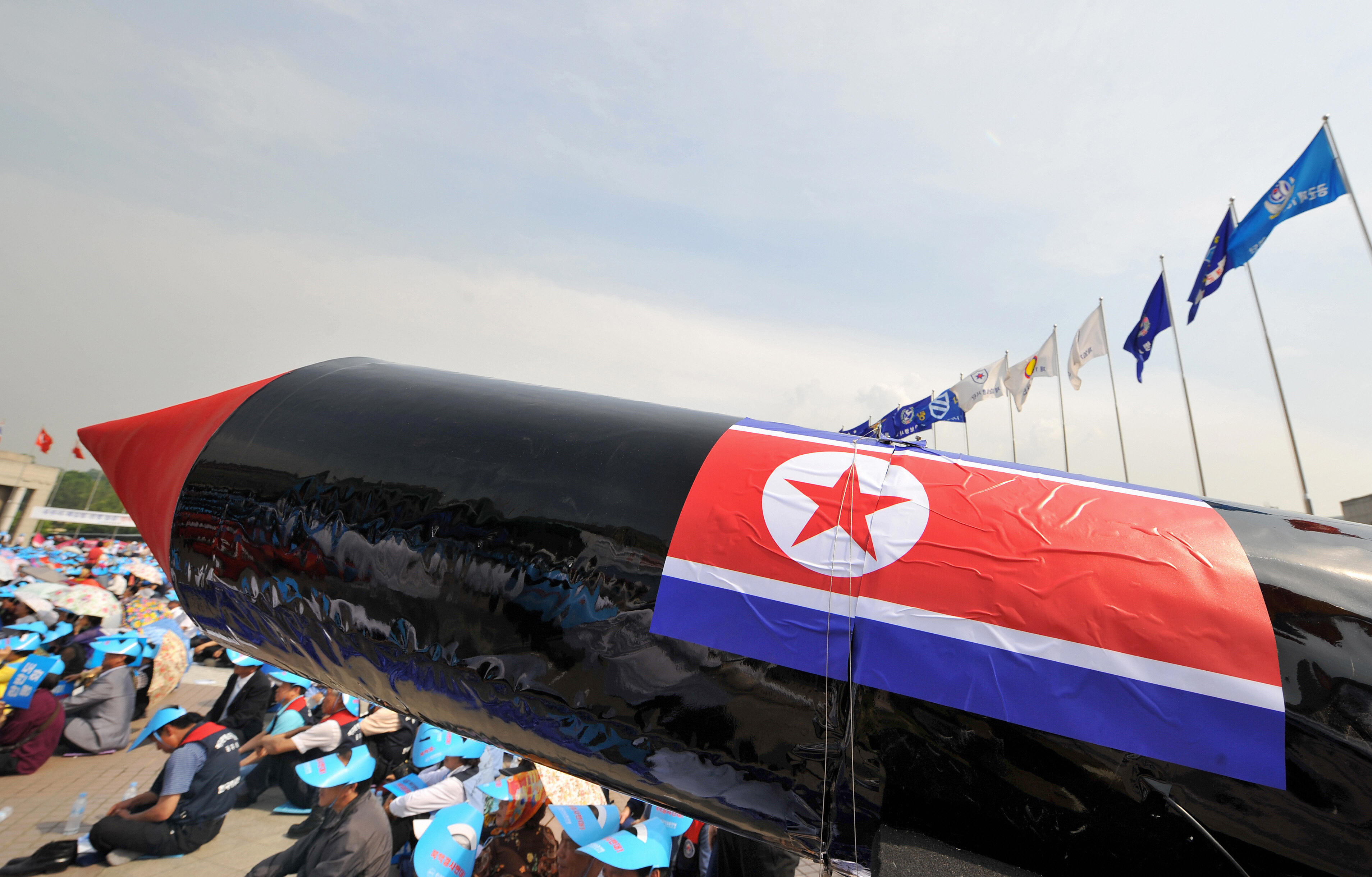 A mock North Korean missile is pictured during a rally denouncing North Korea's nuclear test and its recent missile launches, at the War Memorial of Korea in Seoul on June 4, 2009. (Kim Jae-Hwan—AFP/Getty Images)