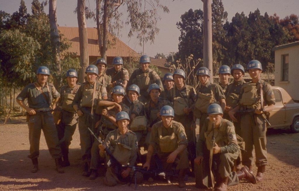 Comdt. Pat Quinlan, far left, poses with soldiers of A Company, 35th Infantry Battalion, in Elisabethville, before the siege.