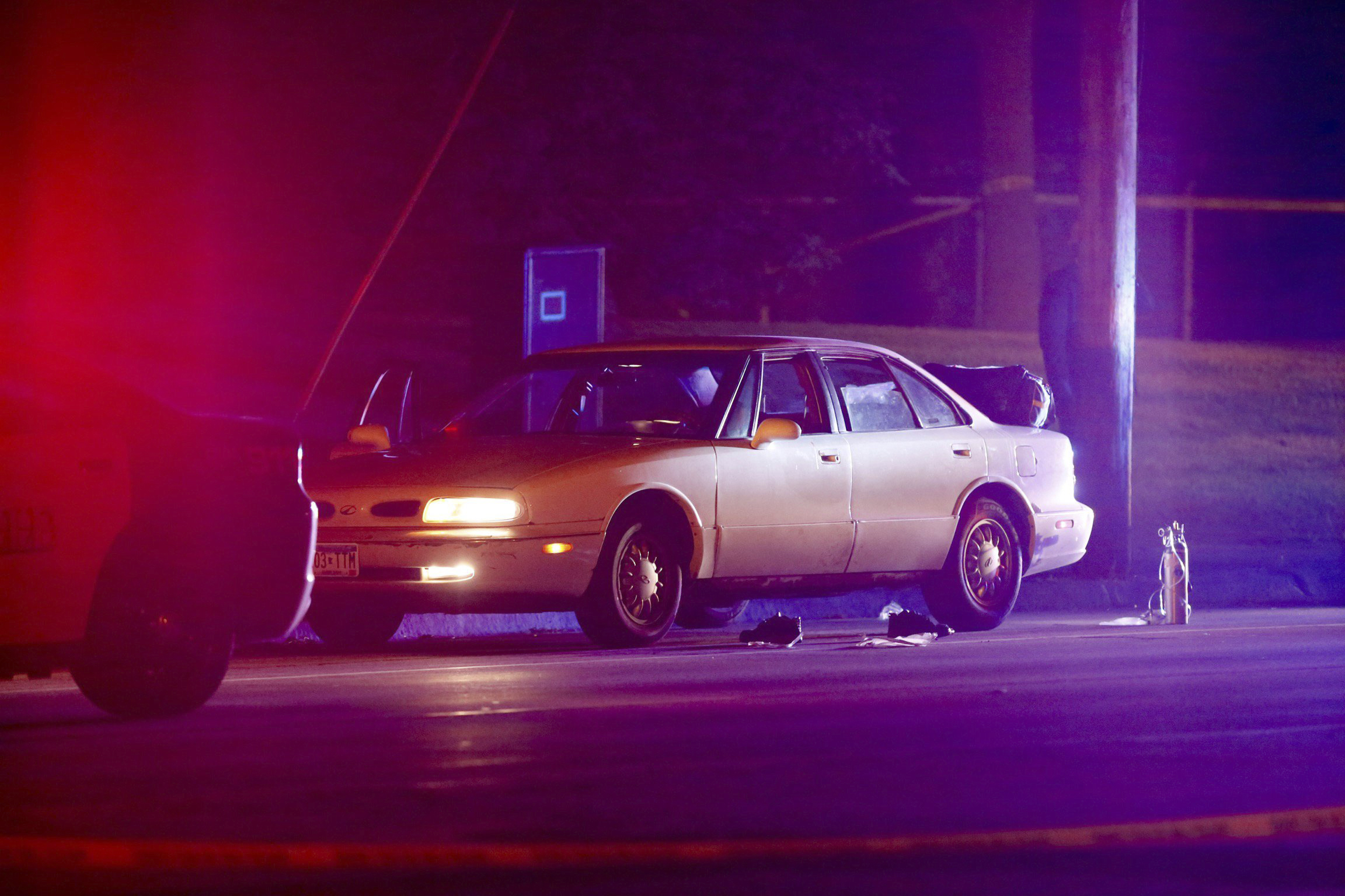 A car at the scene of a shooting of a man involving a St. Anthony Park Police officer in Falcon Heights, Minn., on July 6, 2016. (Leila Navidi—Star Tribune/AP)