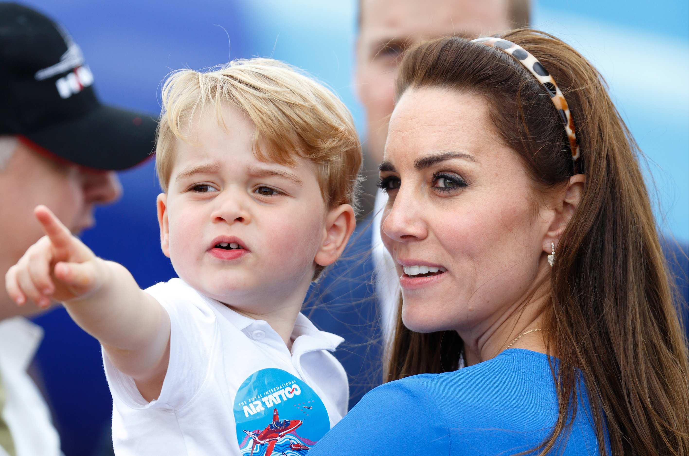 FAIRFORD, UNITED KINGDOM - JULY 08: (EMBARGOED FOR PUBLICATION IN UK NEWSPAPERS UNTIL 48 HOURS AFTER CREATE DATE AND TIME) Prince George of Cambridge and Catherine, Duchess of Cambridge visit the Royal International Air Tattoo at RAF Fairford on July 8, 2016 in Fairford, England. (Photo by Max Mumby/Indigo/Getty Images)