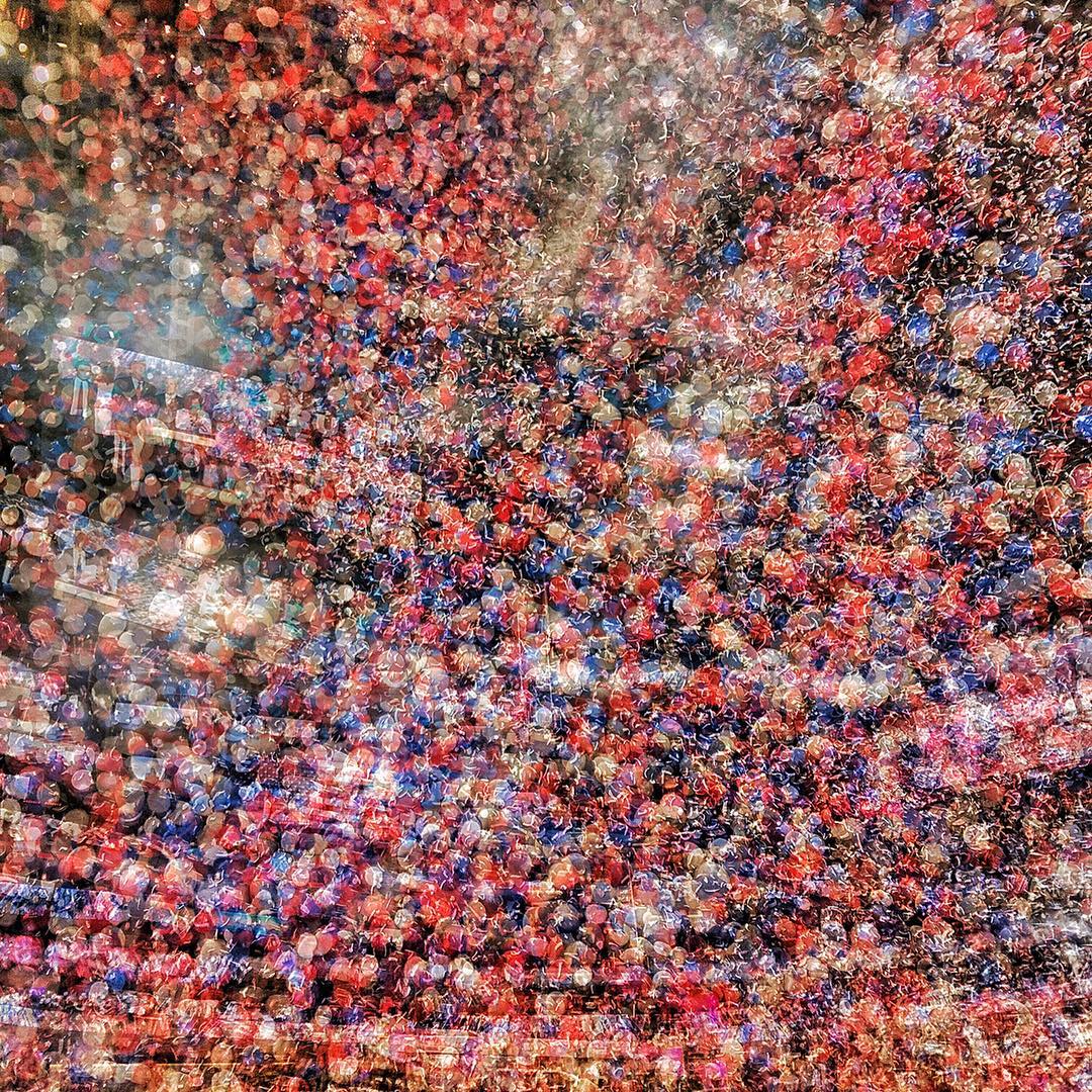 This multiple-exposure photograph captures the traditional balloon drop at the close of the Republican National Convention in Cleveland, July 22, 2016.