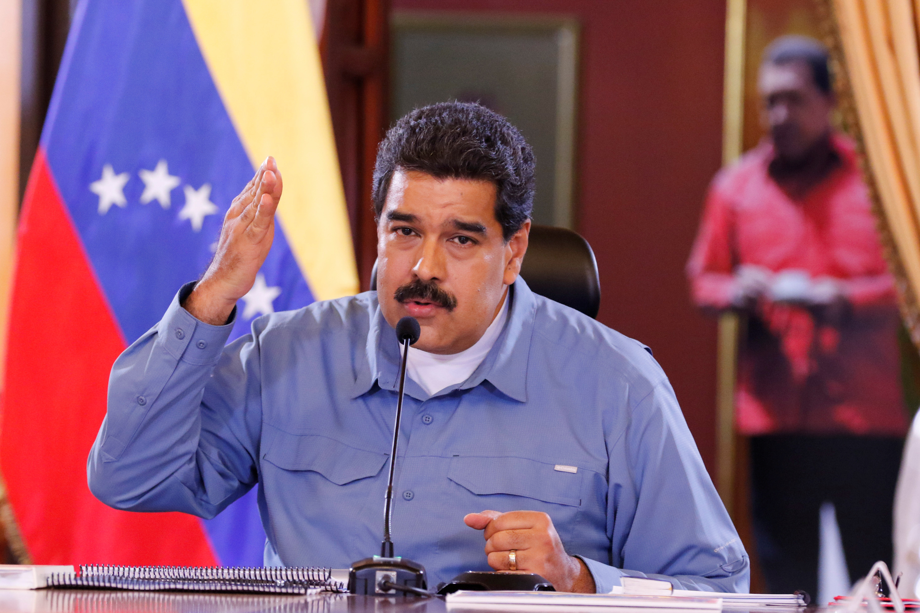 Venezuela's President Nicolas Maduro speaks during a Council of Ministers meeting at Miraflores Palace in Caracas