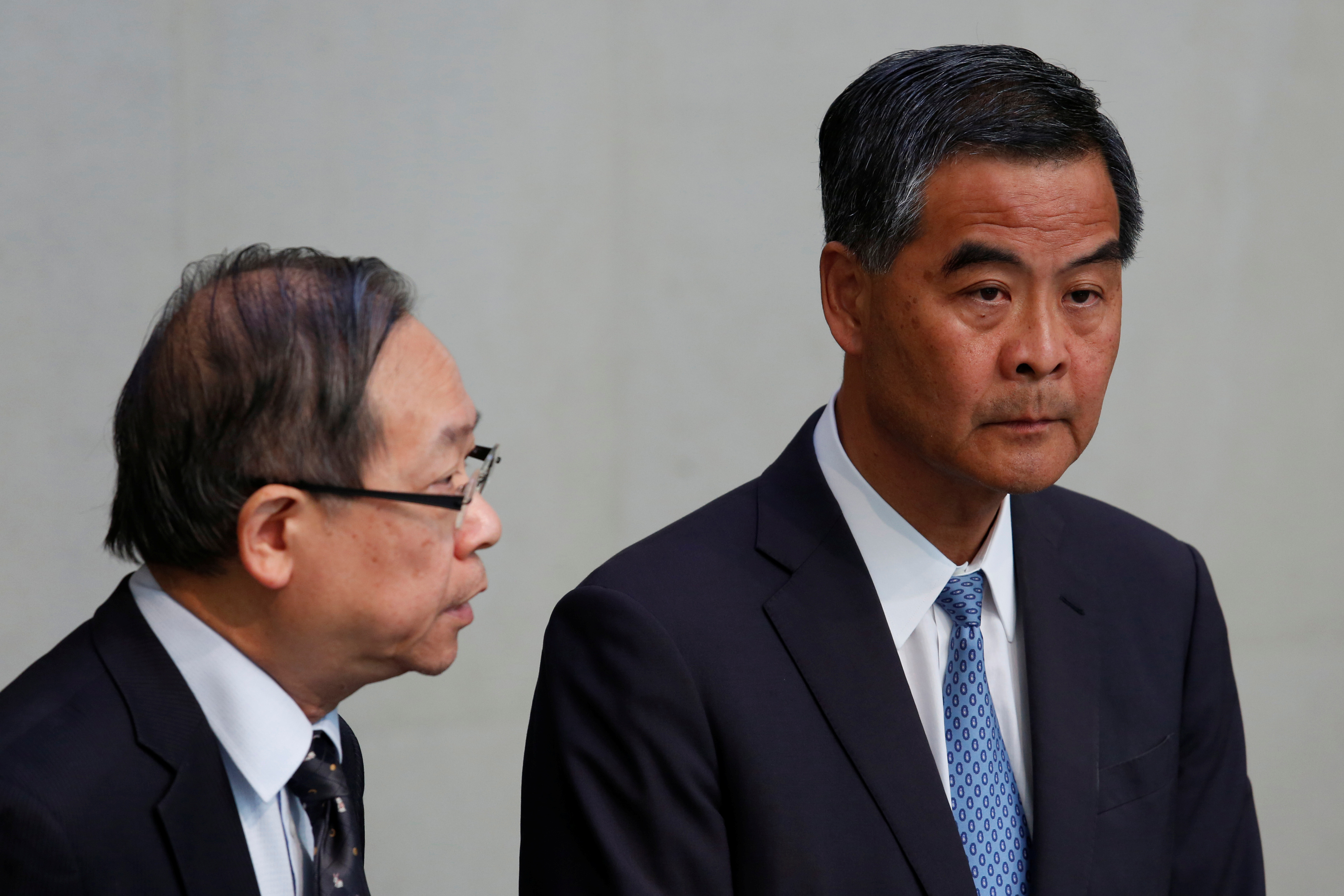 Hong Kong Chief Executive Leung Chun-ying and Secretary for Security Lai Tung-kwok hold a news conference in Hong Kong