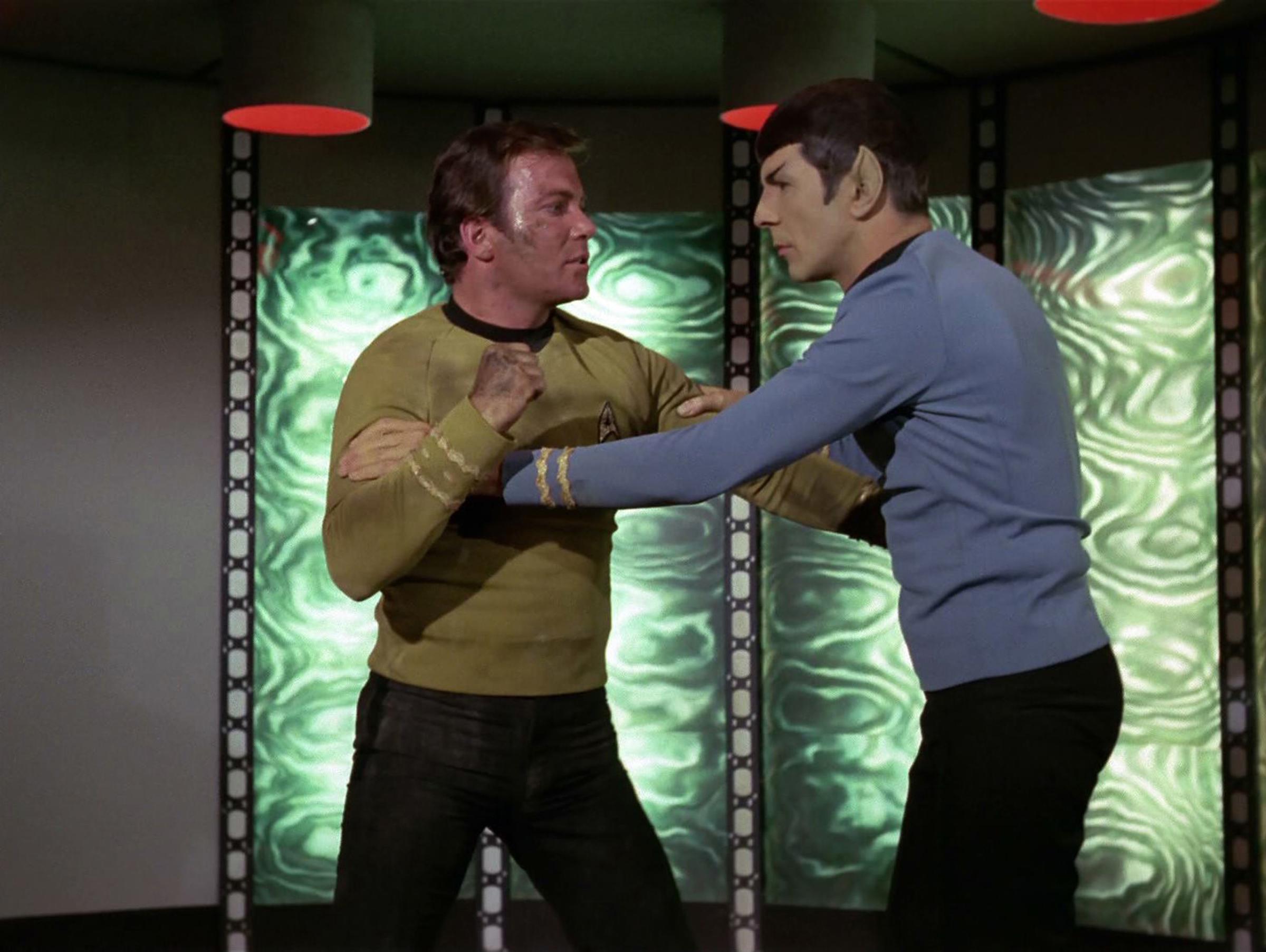 William Shatner as Captain James T. Kirk and Leonard Nimoy as Mr. Spock in the Star Trek: The Original Series, Feb. 28, 1969.