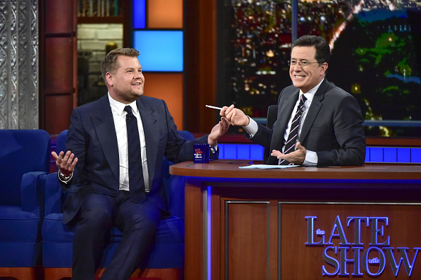The Late Show with Stephen Colbert: Stephen Colbert talks with guest James Corden, who will host the 2016 Tony Awards on Sunday June 12.