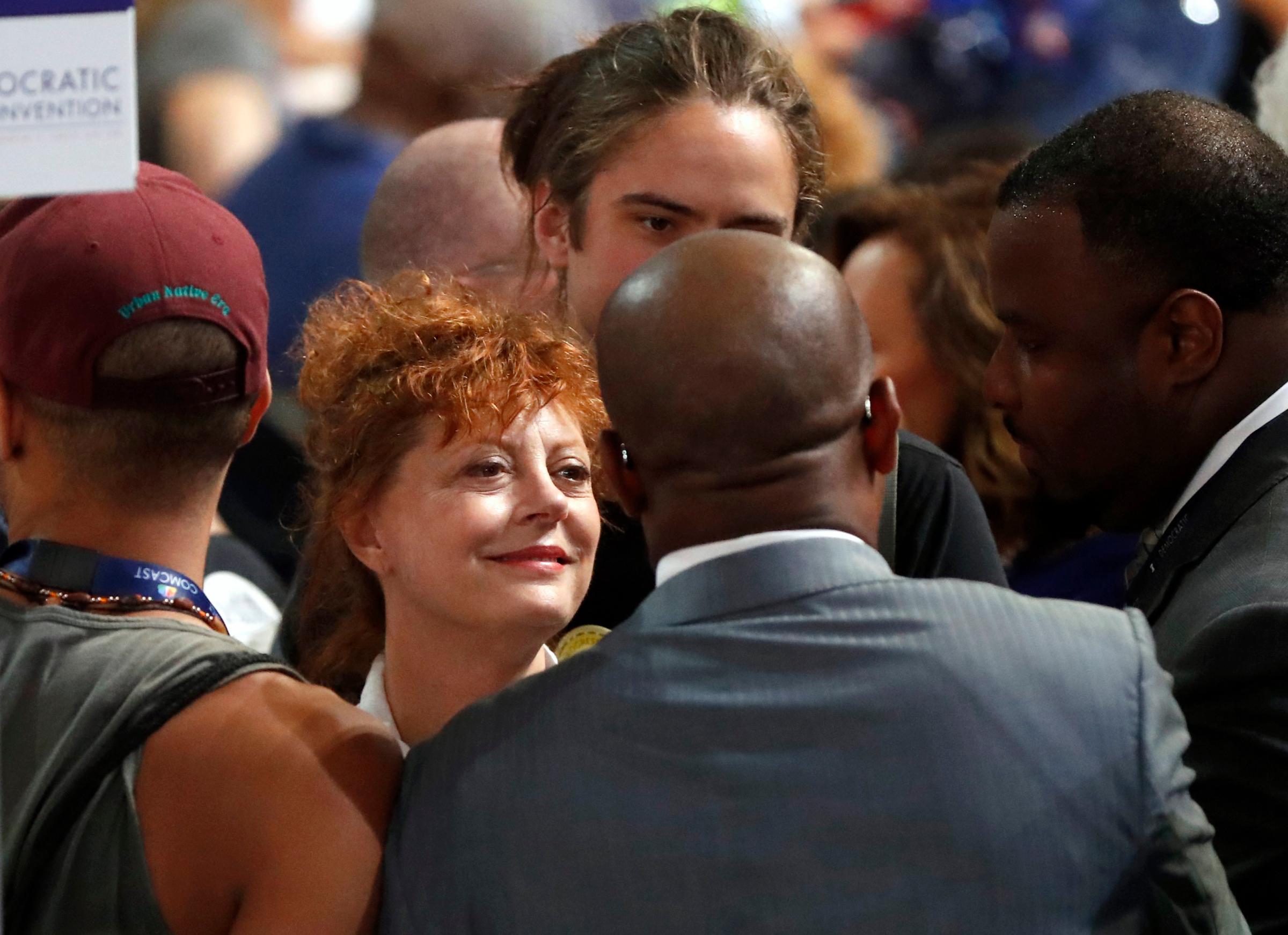 Actress Susan Sarandon walks on the convention floor during the first day of the Democratic National Convention in Philadelphia on July 25, 2016.