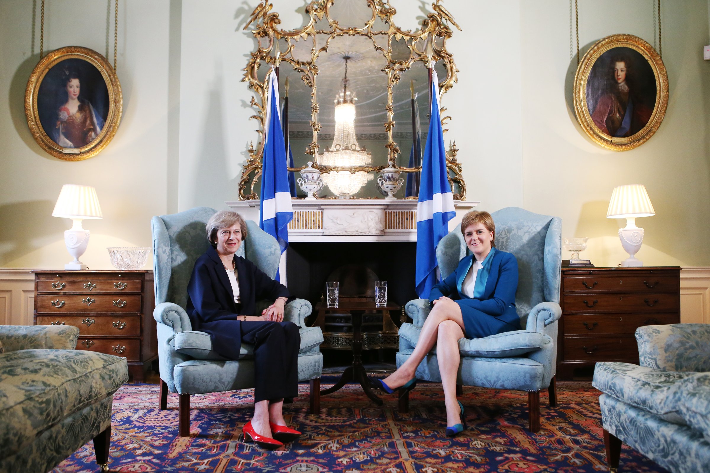 British Prime Minister Theresa May (L) meets with First Minister Nicola Sturgeon at Bute House on July 15, 2016 in Edinburgh, Scotland.
