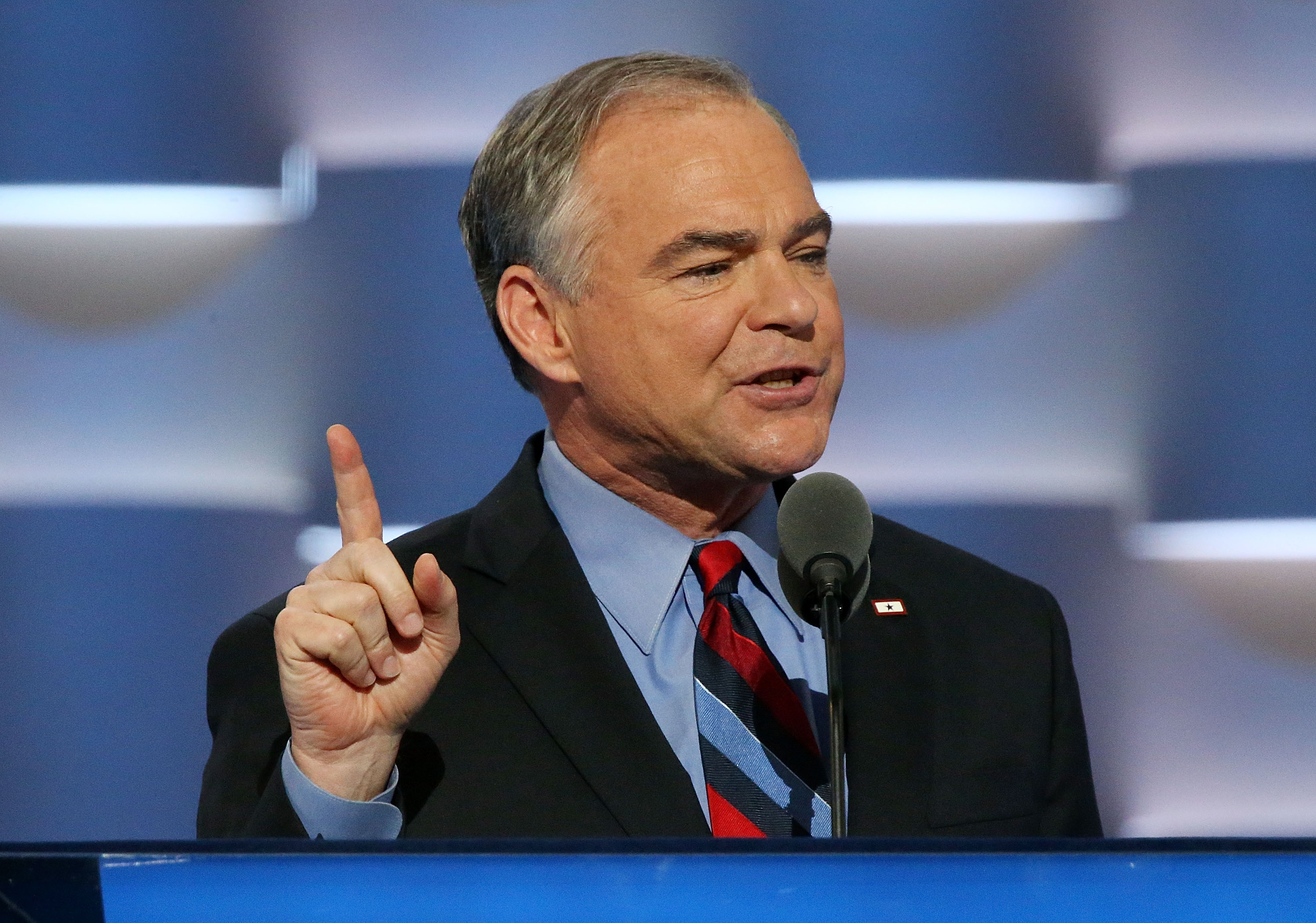 U.S. Vice President nominee Tim Kaine delivers remarks on the third day of the Democratic National Convention at the Wells Fargo Center on July 27, 2016 in Philadelphia, Pennsylvania. (Paul Morigi—WireImage)