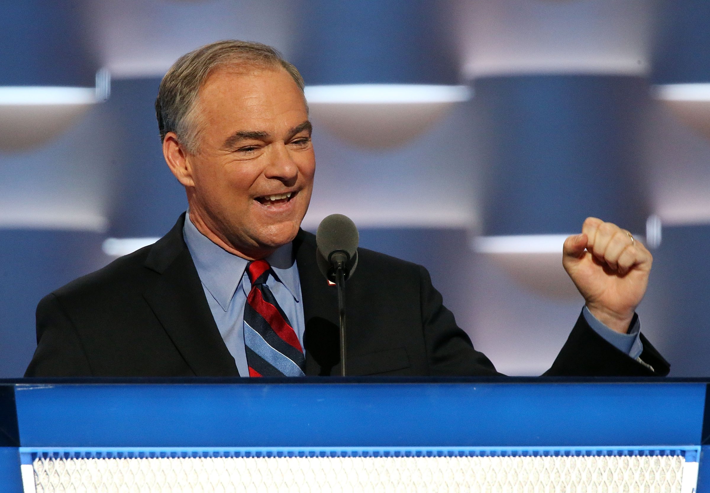 U.S. Vice President nominee Tim Kaine delivers remarks on the third day of the Democratic National Convention at the Wells Fargo Center on July 27, 2016 in Philadelphia, Pennsylvania.