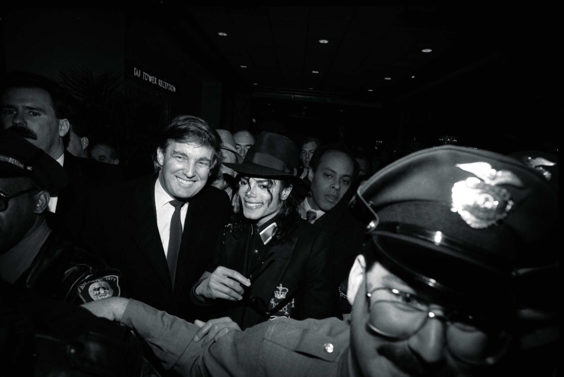 1990 Trump and Michael Jackson, his guest, at the grand opening of the Trump Taj Mahal casino resort in Atlantic City.