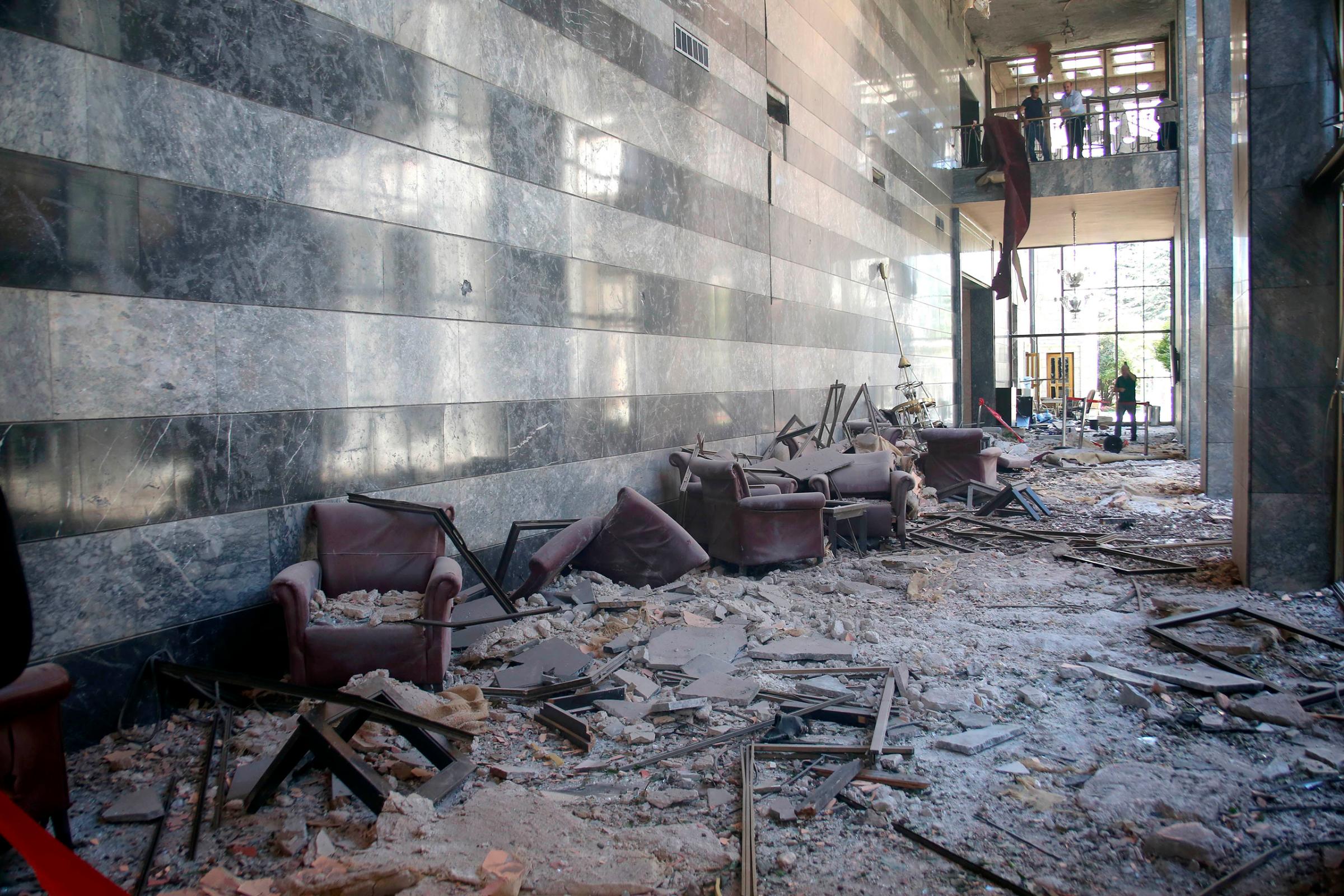 Damage inside the Grand National Assembly after an airstrike during the failed military coup attempt in Ankara, Turkey, on July 16, 2016.