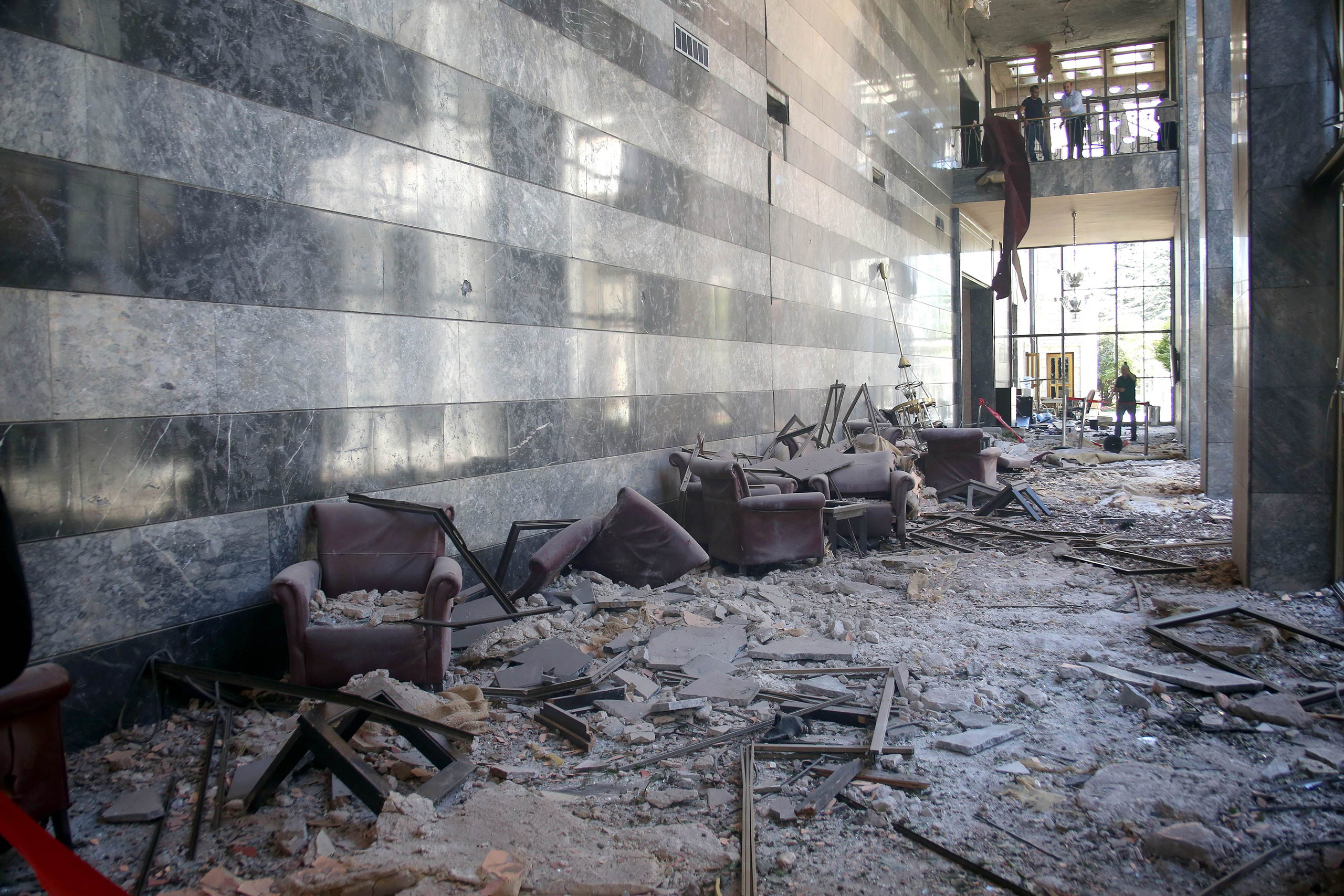 Damage inside the Grand National Assembly after an airstrike during the failed military coup attempt in Ankara, Turkey, on July 16, 2016. (Adem Altan—AFP/Getty Images)