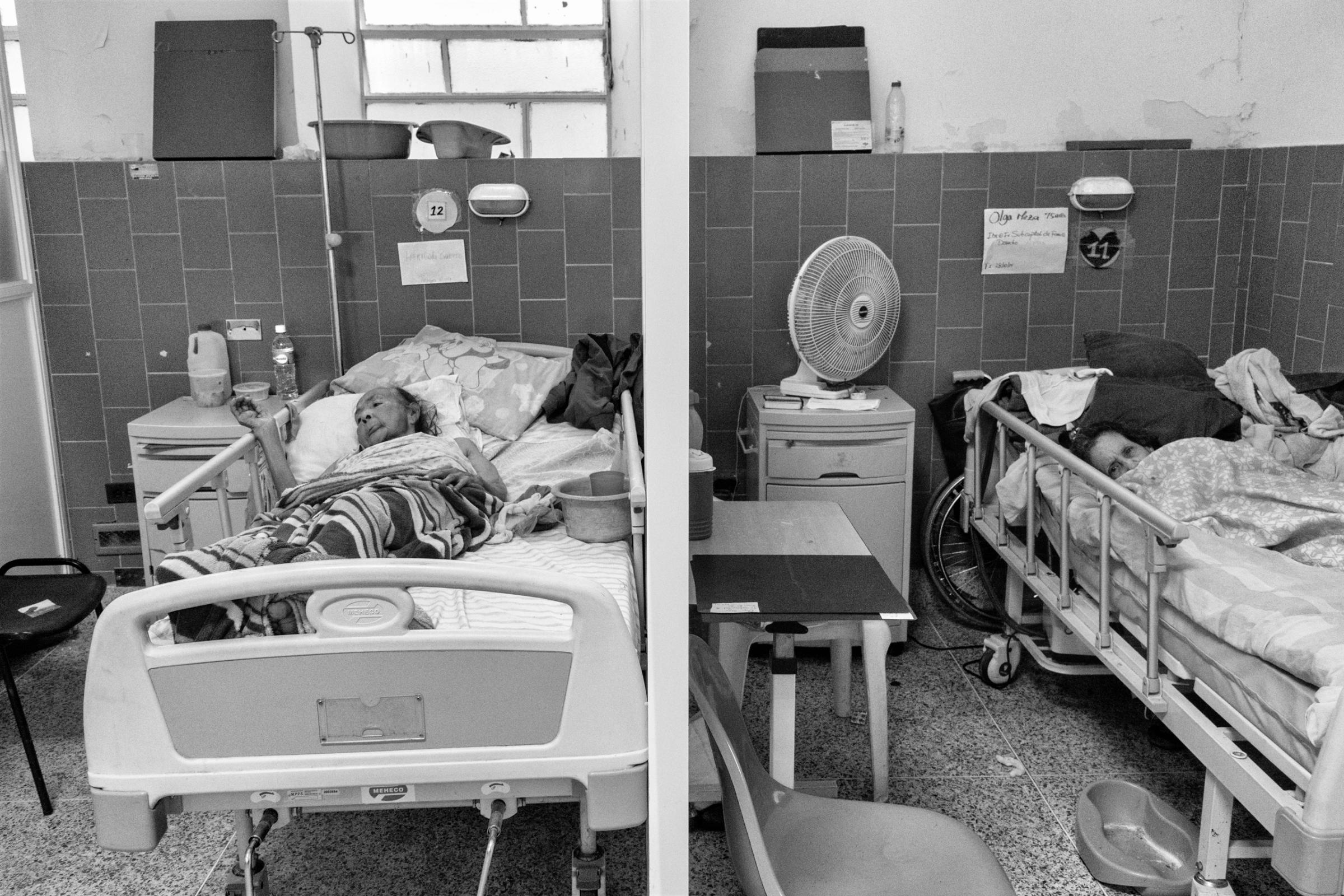 Two patients in the Vargas Hospital in Caracas, Venezuela. Because of food and shortages of medical supplies, patients are not receiving necessary care, June 2016.