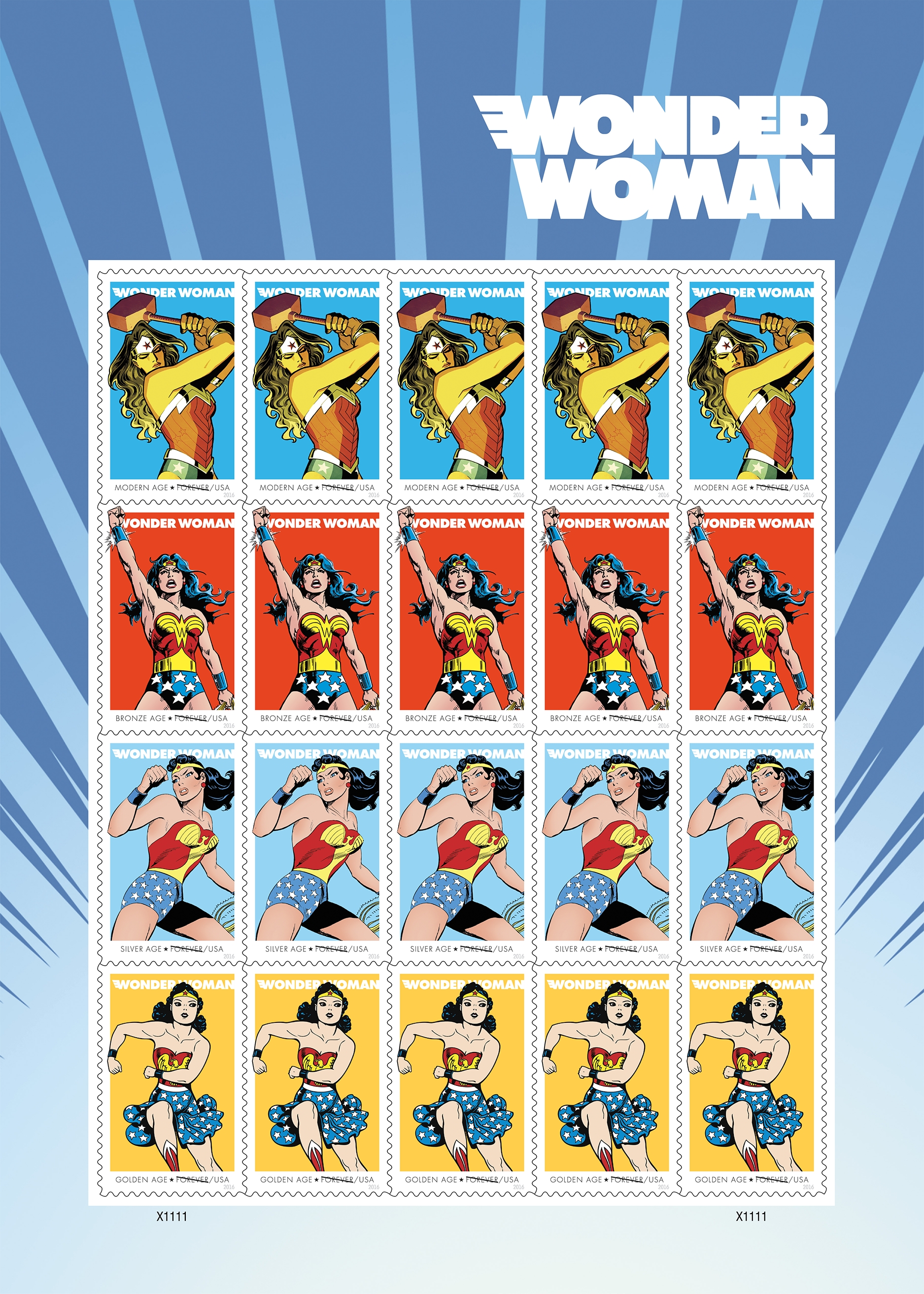 The U.S. Postal Service revealed its newest Wonder Woman stamps The U.S. Postal Service revealed its newest Wonder Woman stamps in honor of the superhero’s 75th anniversary on July 21, 2016 in honor of the superhero’s 75th anniversary.