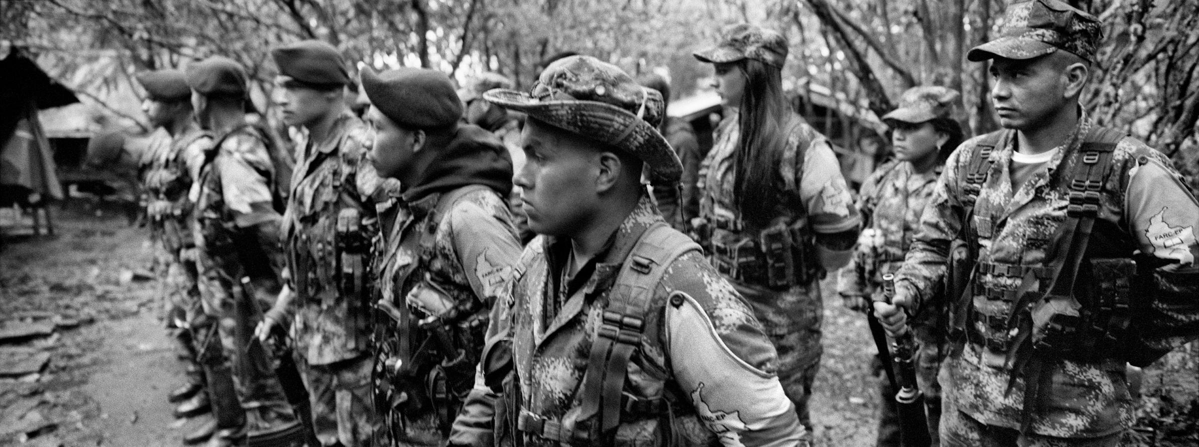 FARC guerrilla members in training, July 2016.. A peace agreement was reached in Havana, Aug. 24, 2016, ending Colombia's 52-year old conflict that claimed more than 200,000 lives, Cauca, Colombia.