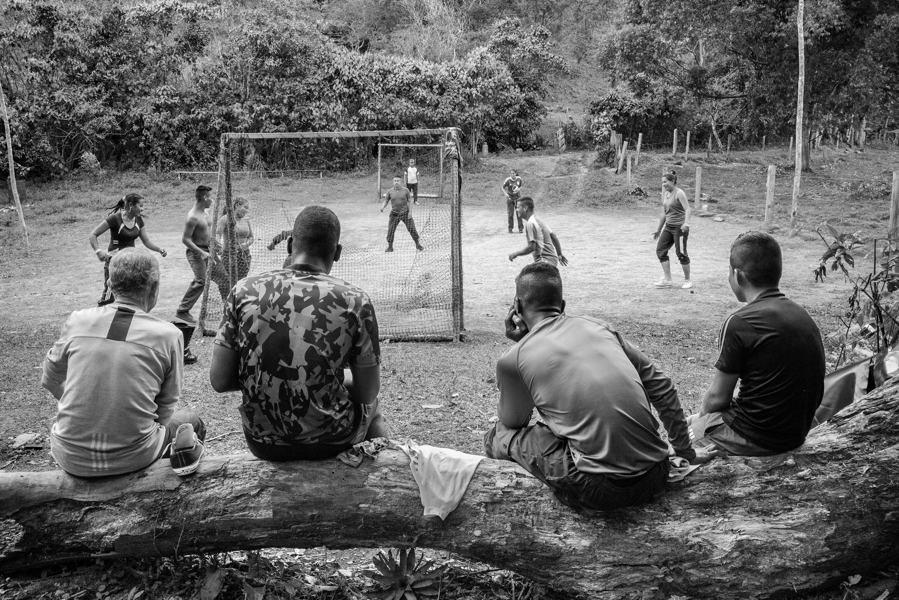 FARC guerrilla members play soccer at a camp in Cauca, Colombia, July 2016.  Under the peace agreement signed in Havana on Aug. 24, 2016, ending Colombia's 52-year conflict, FARC fighters will receive amnesty for past crimes including drug trafficking.