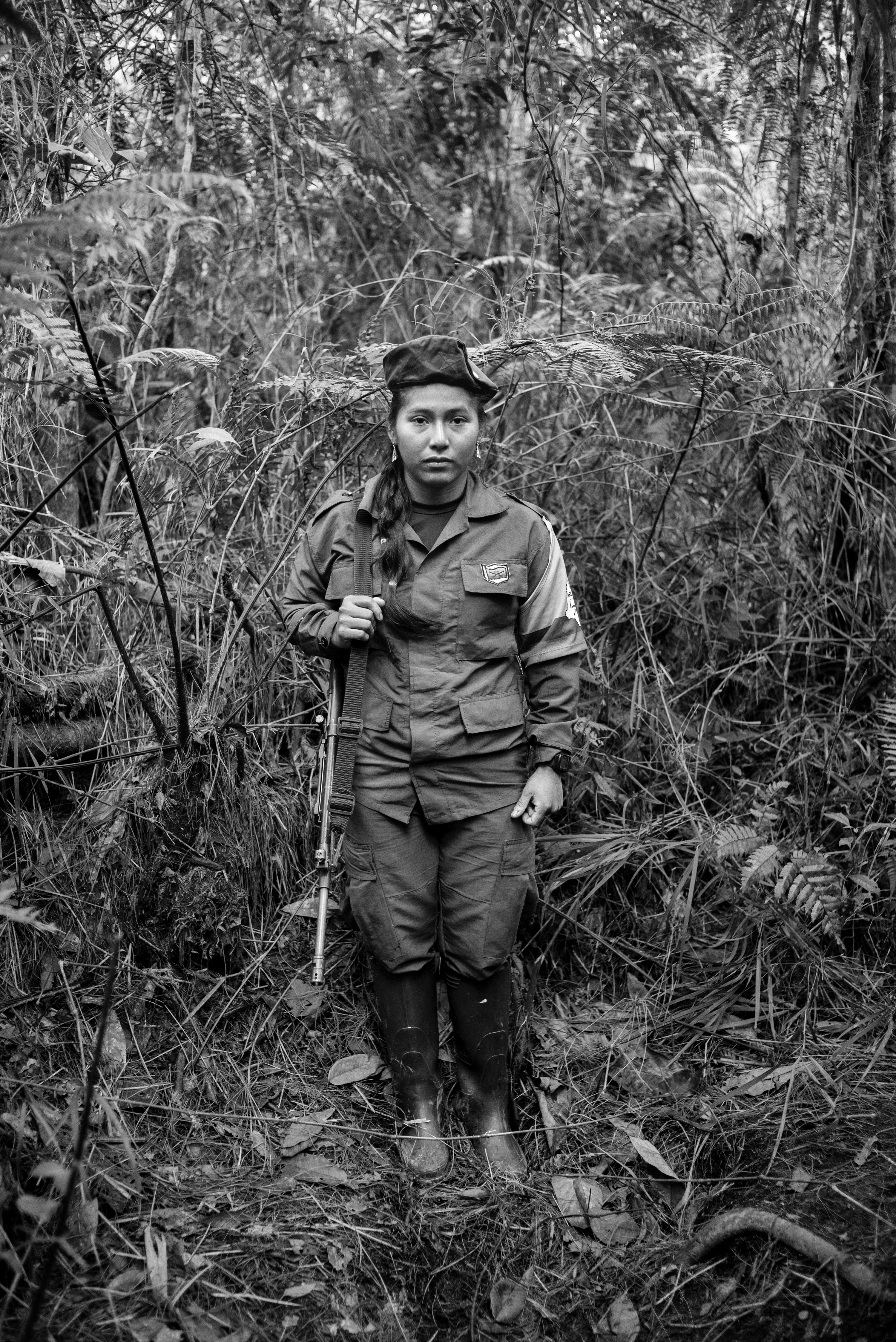 Portrait of Vicky, a member of FARC, at a camp, Cauca, Colombia, July 2016.