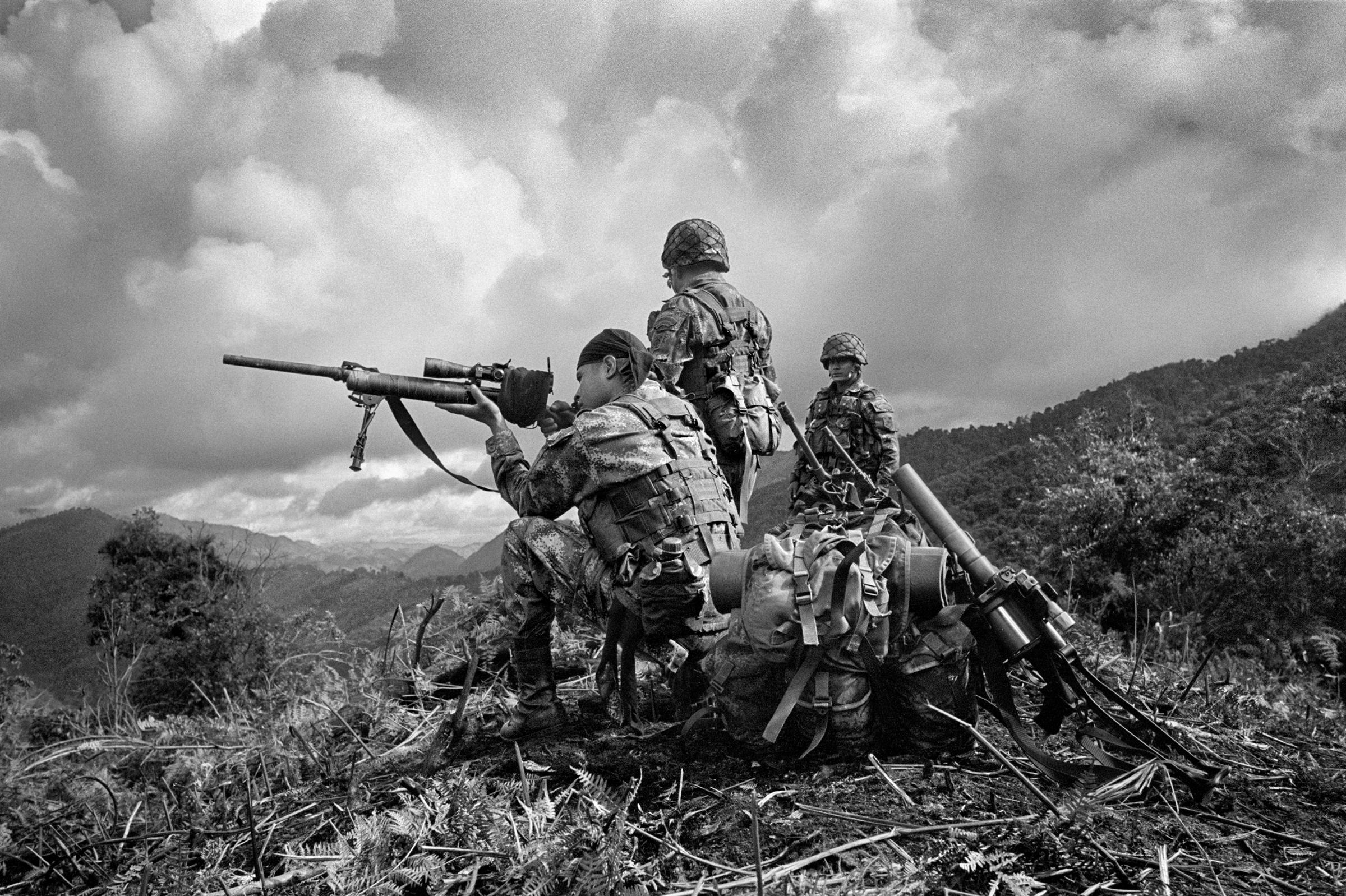 Soldiers of the Mobile Brigade No. 8 of the Joint Task Force South of Tolima during a military operation against FARC in a village in the municipality of Planadas, southern Tolima. Planadas has been a major historical stronghold of FARC in Colombia, May 2011.