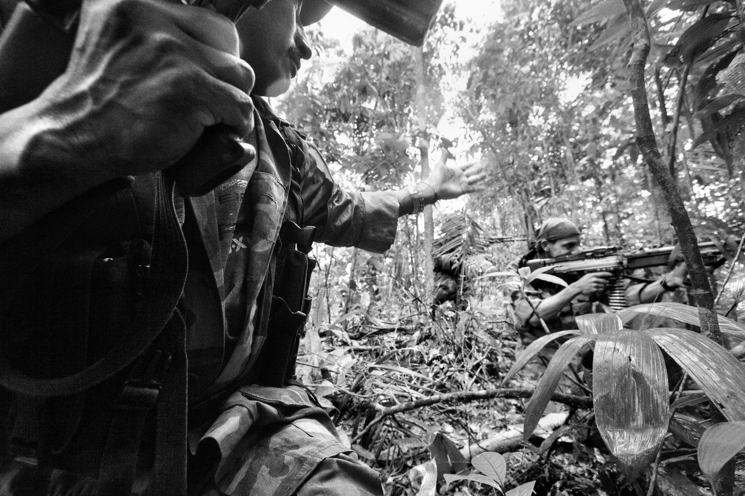 Members of the Bloque Movil Arturo Ruiz of the revolutionary armed forces of Colombia (FARC) during a patrol, Nov. 2007. They are a special unit of FARC who fight in many different regions of Colombia. This unit is like a quick reaction force who help other sub-groups of FARC. About 35% of the Colombian Territory is under the strict control of the Revolutionary Forces of Colombia, or the FARC, as the self-declared Marxist-Leninist guerrilla is known in this country, where they have operated since 1964.