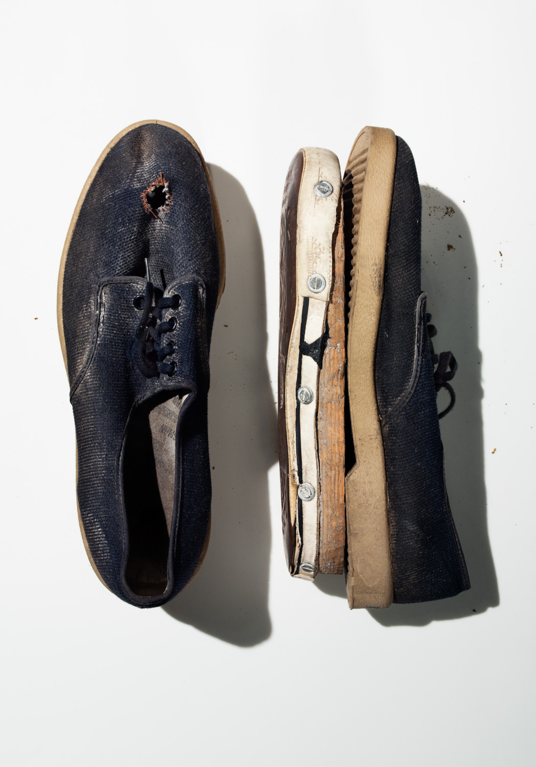 Unabomber  Theodore Kaczynski's pair of zigzag shoes or  winos,  c. 1996.