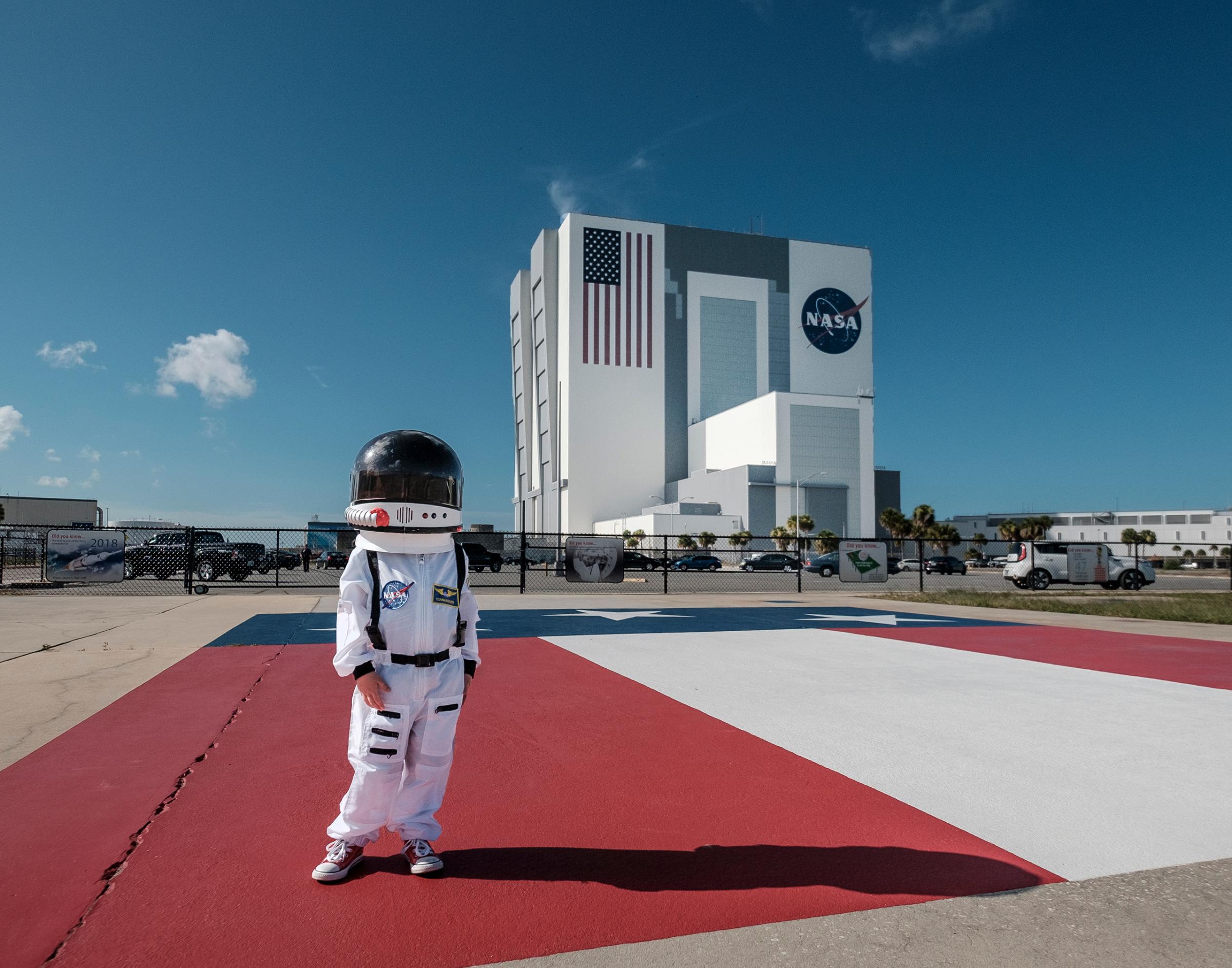 Harrison Sheldon stands on the Apollo gantry at the Kennedy Space Center, July 18, 2016.