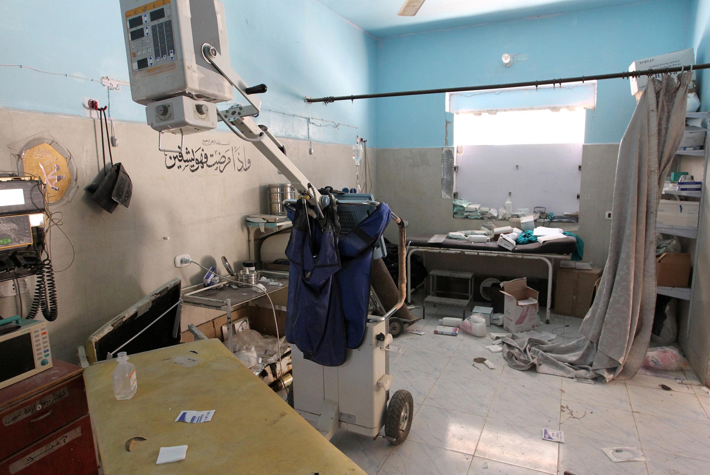 A video screengrab shows the damage inside Anadan Hospital, sponsored by Union of Medical Care and Relief Organizations (UOSSM), after it was hit by an airstrike in the rebel held city of Anadan, northern Aleppo province, Syria, on July 31, 2016.