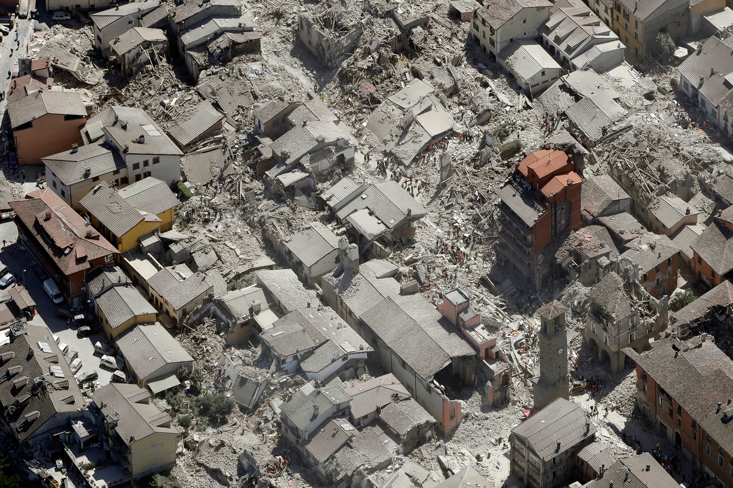 An overhead view of Amatrice after a powerful earthquake in central Italy on Aug. 24, 2016. (Gregorio Borgia—AP)