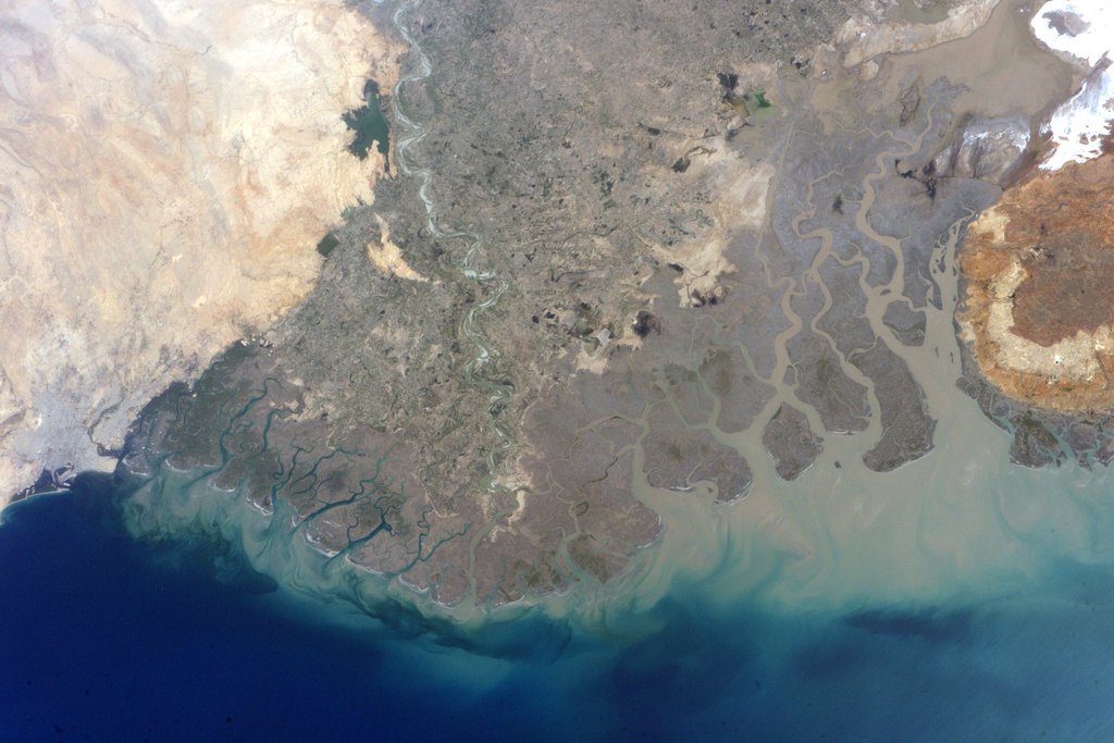 Karachi, Pakistan and the Indus River delta.