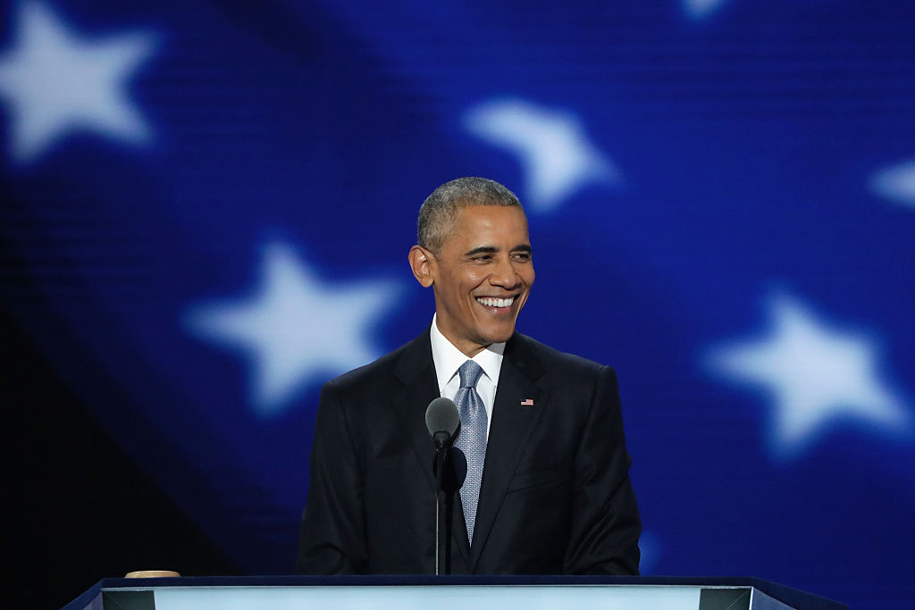 US President Barack Obama delivers remarks on the third day of the Democratic National Convention at the Wells Fargo Center, July 27, 2016 in Philadelphia, Pennsylvania. (Alex Wong/Getty Images)