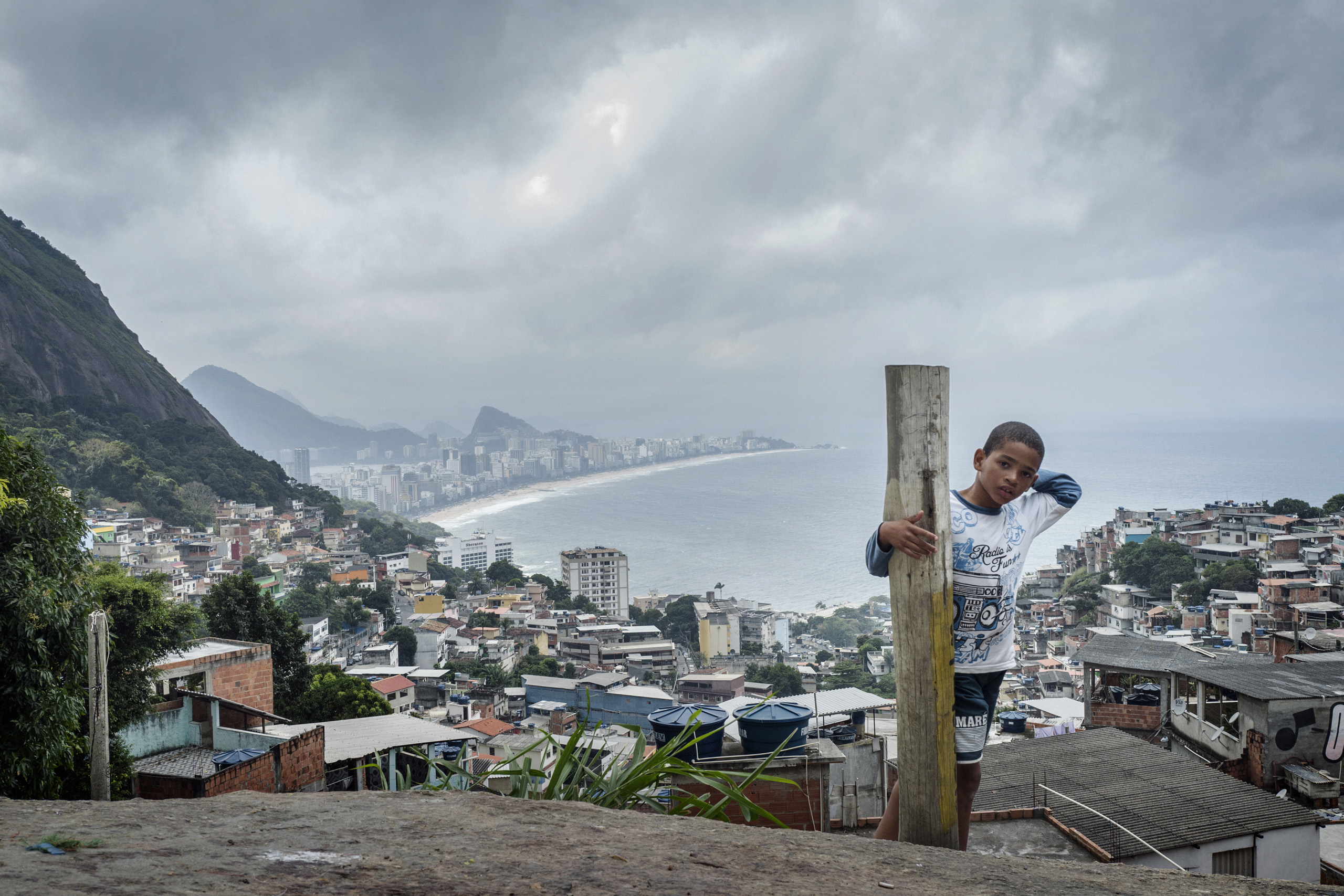 View from the Leblon and Ipanema beaches from the Vidigal favela in Rio de Janeiro.