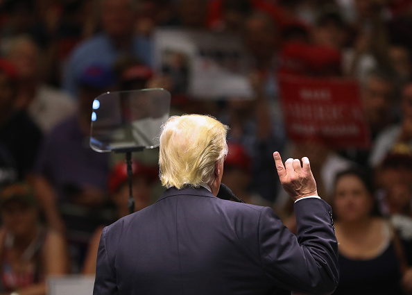 Republican Presidential nominee Donald Trump speaks from a telepromter while addressing supporters on August 23, 2016 in Austin, Texas. (John Moore—Getty Images)
