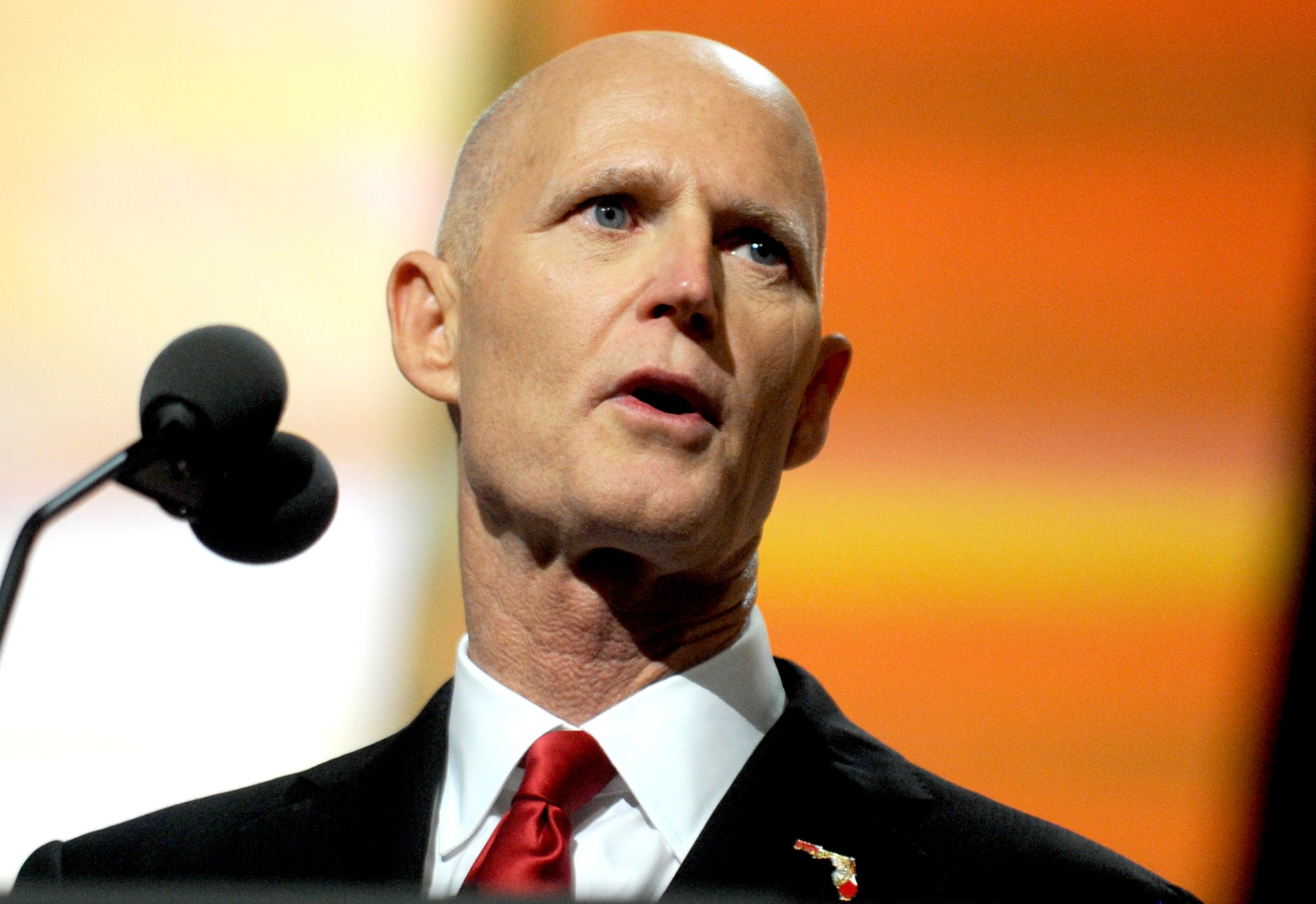 Florida Governor Rick Scott delivers a speech on the third day of the Republican National Convention on July 20, 2016 at the Quicken Loans Arena in Cleveland, Ohio. Republican presidential candidate Donald Trump received the number of votes needed to secure the party's nomination. An estimated 50,000 people are expected in Cleveland, including hundreds of protesters and members of the media. The four-day Republican National Convention kicked off on July 18. Photo by Dennis van Tine/Sipa USA