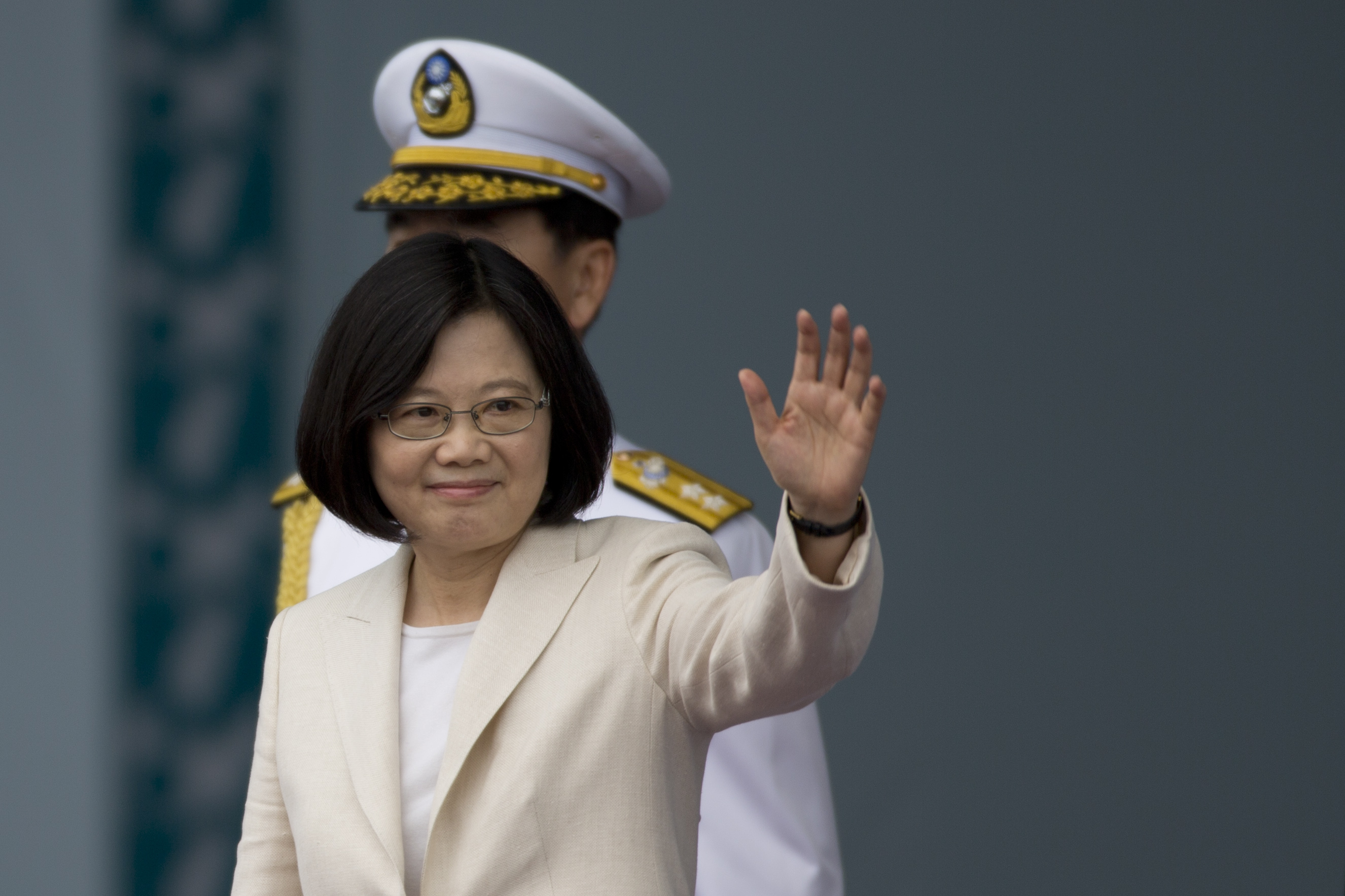 Taiwan President Tsai Ing-wen waves to the supporters at the celebration of the 14th presidential inauguration on May 20 in Taipei, Taiwan. (Ashley Pon&mdash;Getty Images)