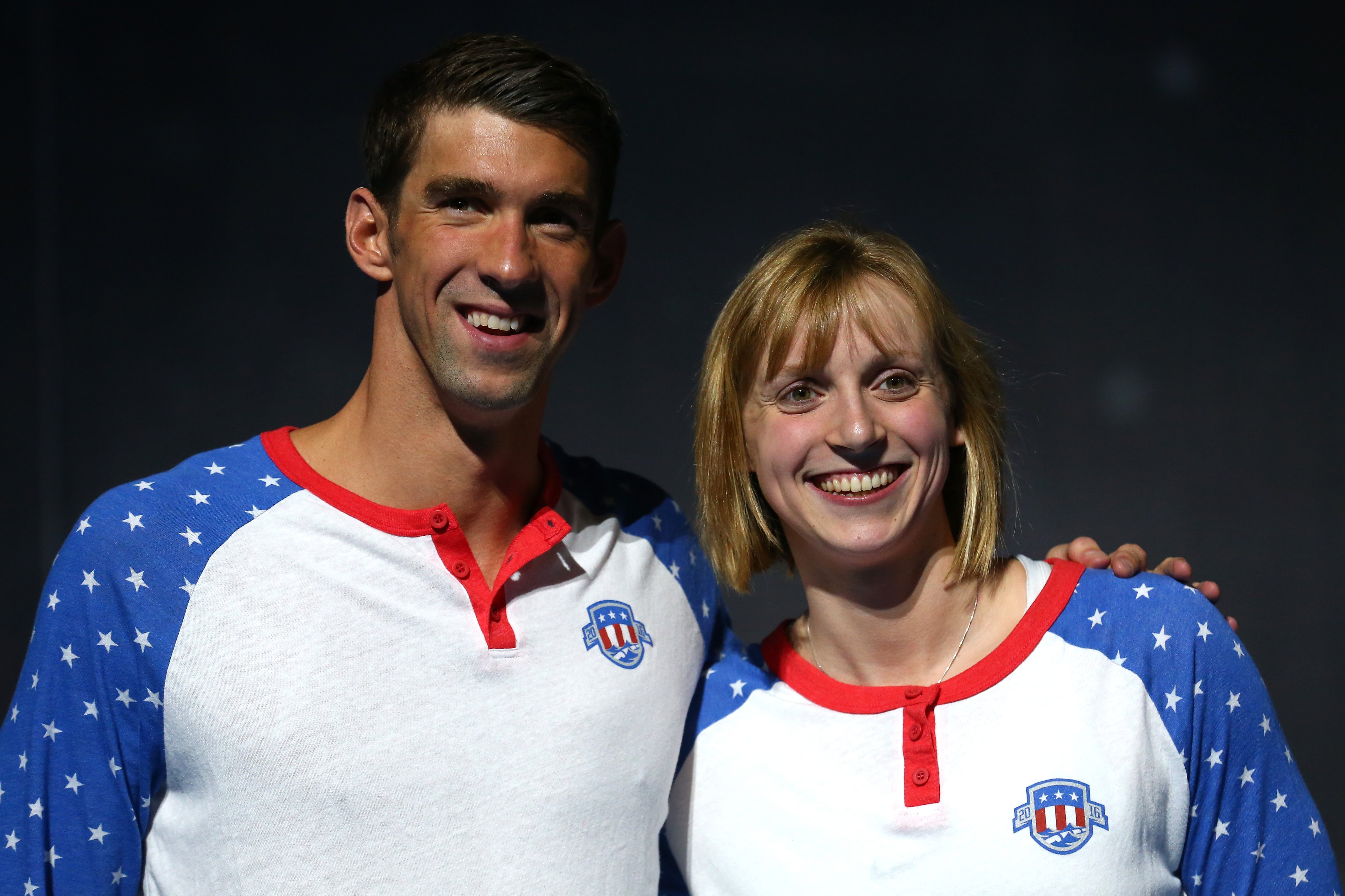Michael Phelps and Katie Ledecky of the United States celebrate during Day Eight of the 2016 U.S. Olympic Team Swimming Trials at CenturyLink Center on July 3, 2016 in Omaha, Nebraska. (Tom Pennington-Getty Images)
