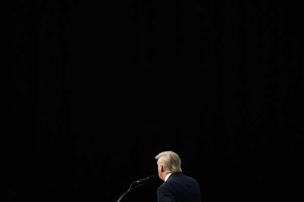 Republican presidential nominee Donald Trump speaks during his campaign event at the Ocean Center Convention Center on August 3, 2016 in Daytona, Florida.