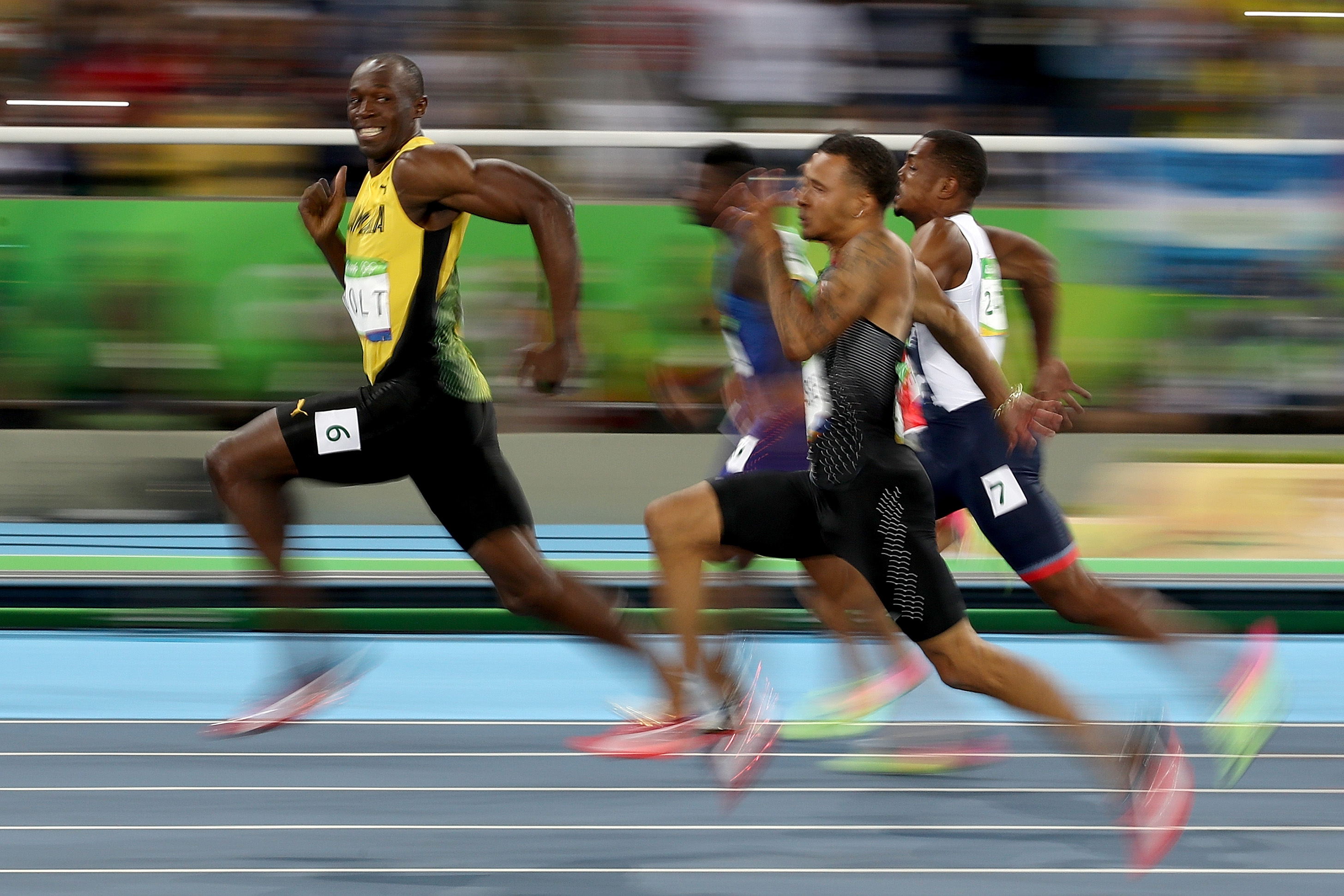 Usain Bolt of Jamaica competes in the Men's 100 meter semifinal on Day 9 of the Rio 2016 Olympic Games in Rio de Janeiro on Aug.14, 2016. (Cameron Spencer—Getty Images)